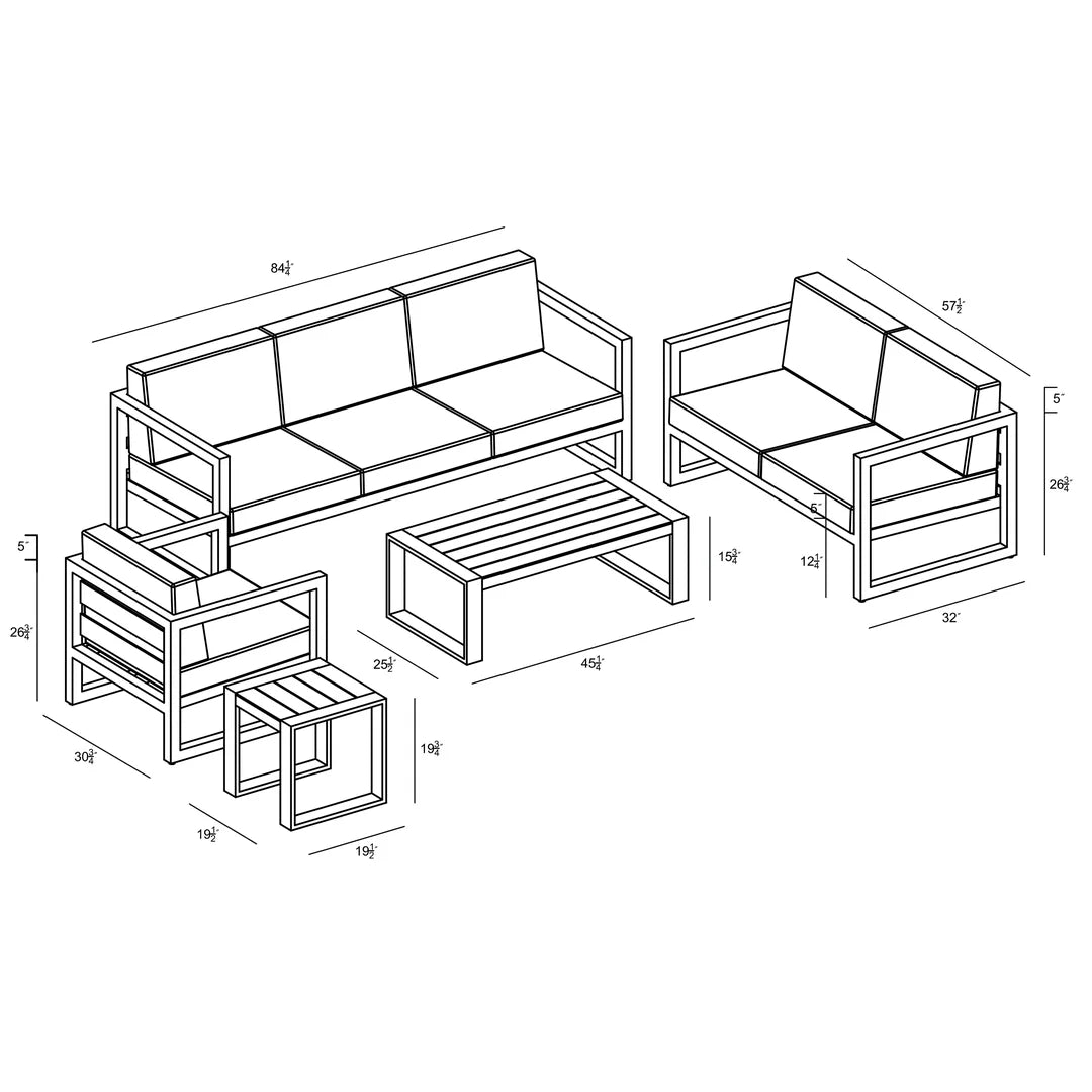 Avion 5 Piece Aluminum Sofa Set - Slate - Canvas Natural