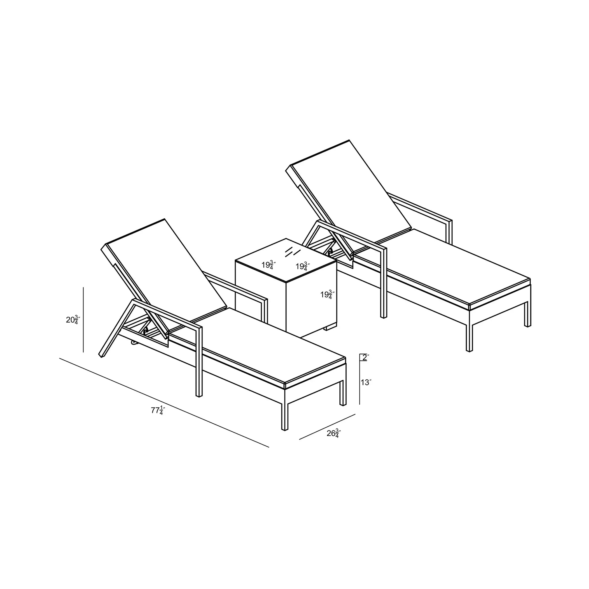 Harmonia Living District 3 Piece Aluminum Reclining Chaise Lounge Set 42