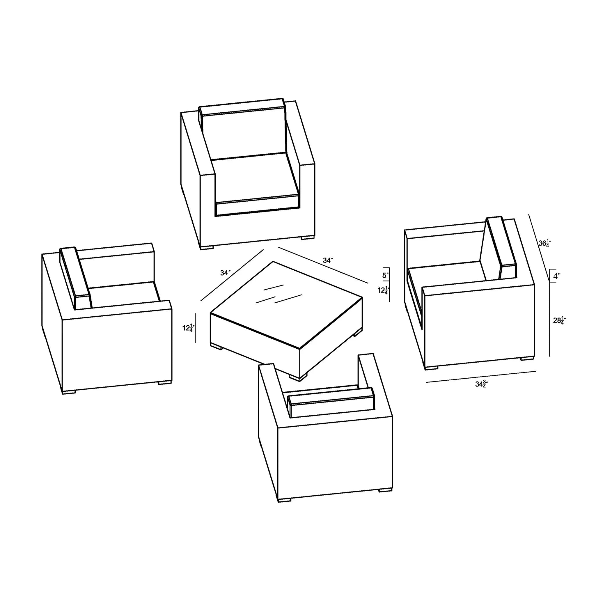 Harmonia Living District 5 Piece Aluminum 4-Seat Club Chair Set 53