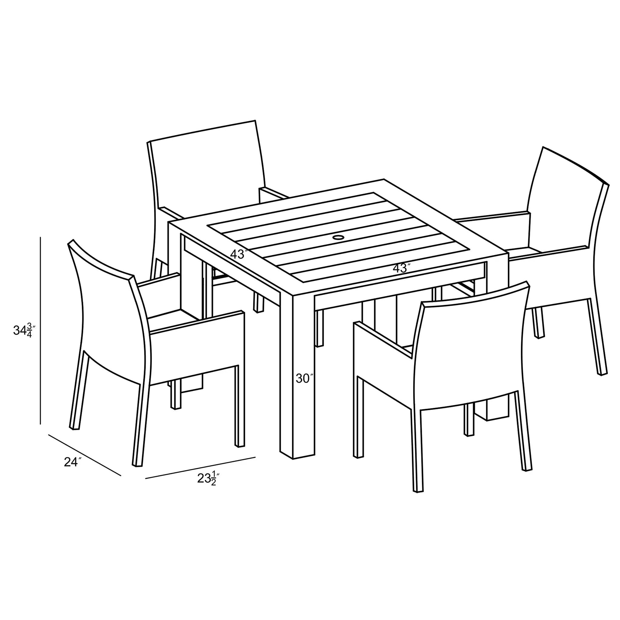 Harmonia Living Dune Teak 5 Piece Aluminum Dining Set 42