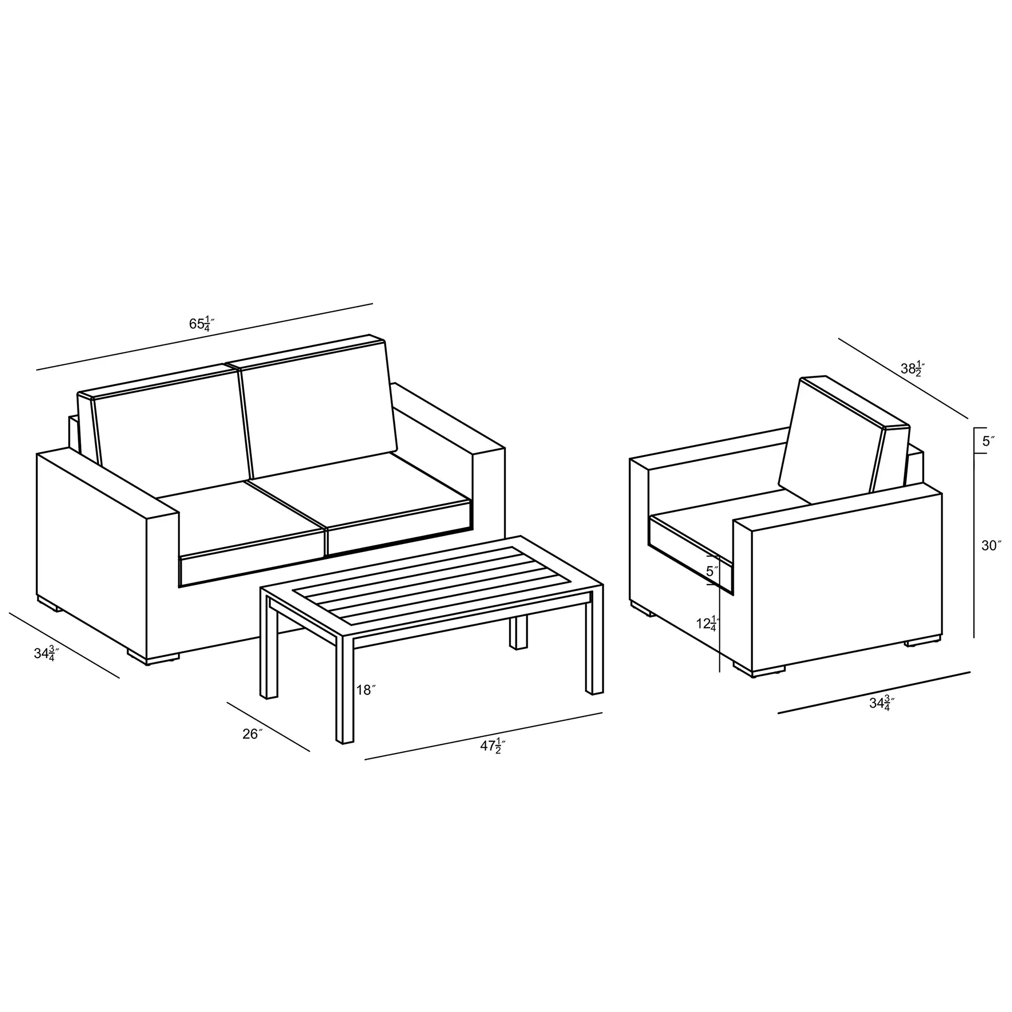 Harmonia Living Dune Teak 3 Piece Aluminum Loveseat Set 88