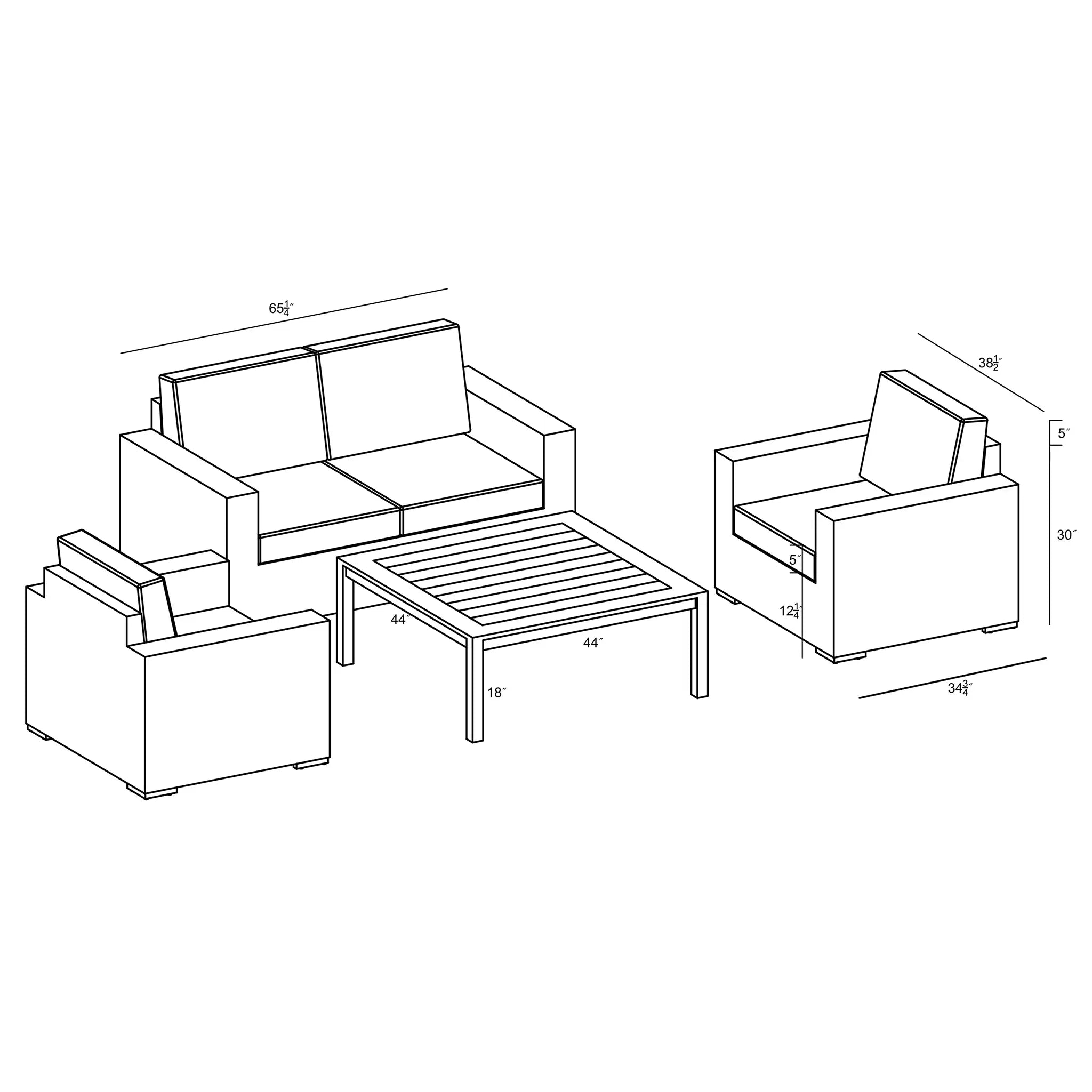 Harmonia Living Dune Teak 4 Piece Aluminum Loveseat Set 88