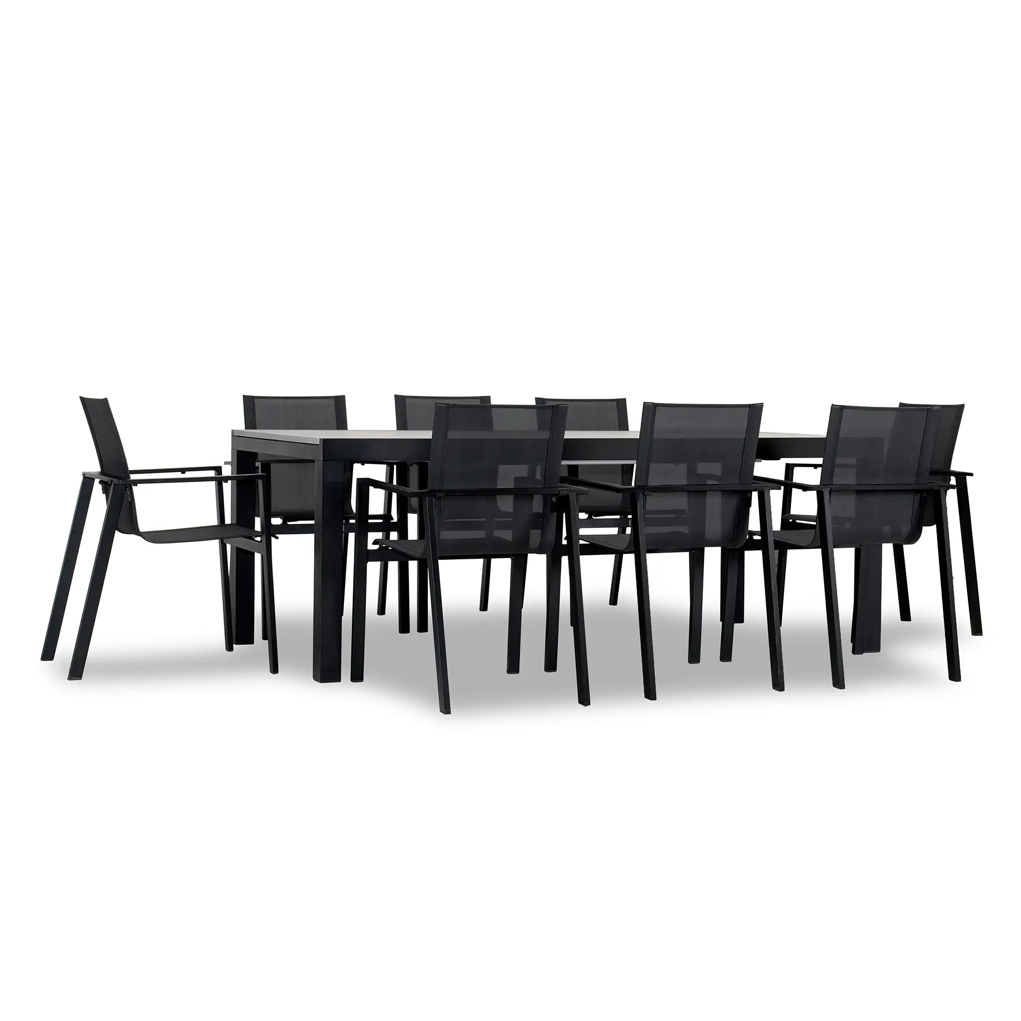 Harmonia Living Lift 9 Piece Aluminum Extendable Dining Set - Black/Black/Concrete 2