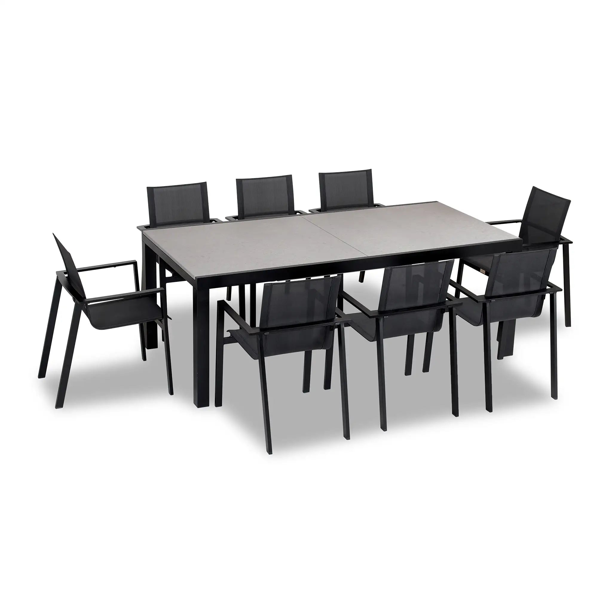 Harmonia Living Lift 9 Piece Aluminum Extendable Dining Set - Black/Black/Concrete 3