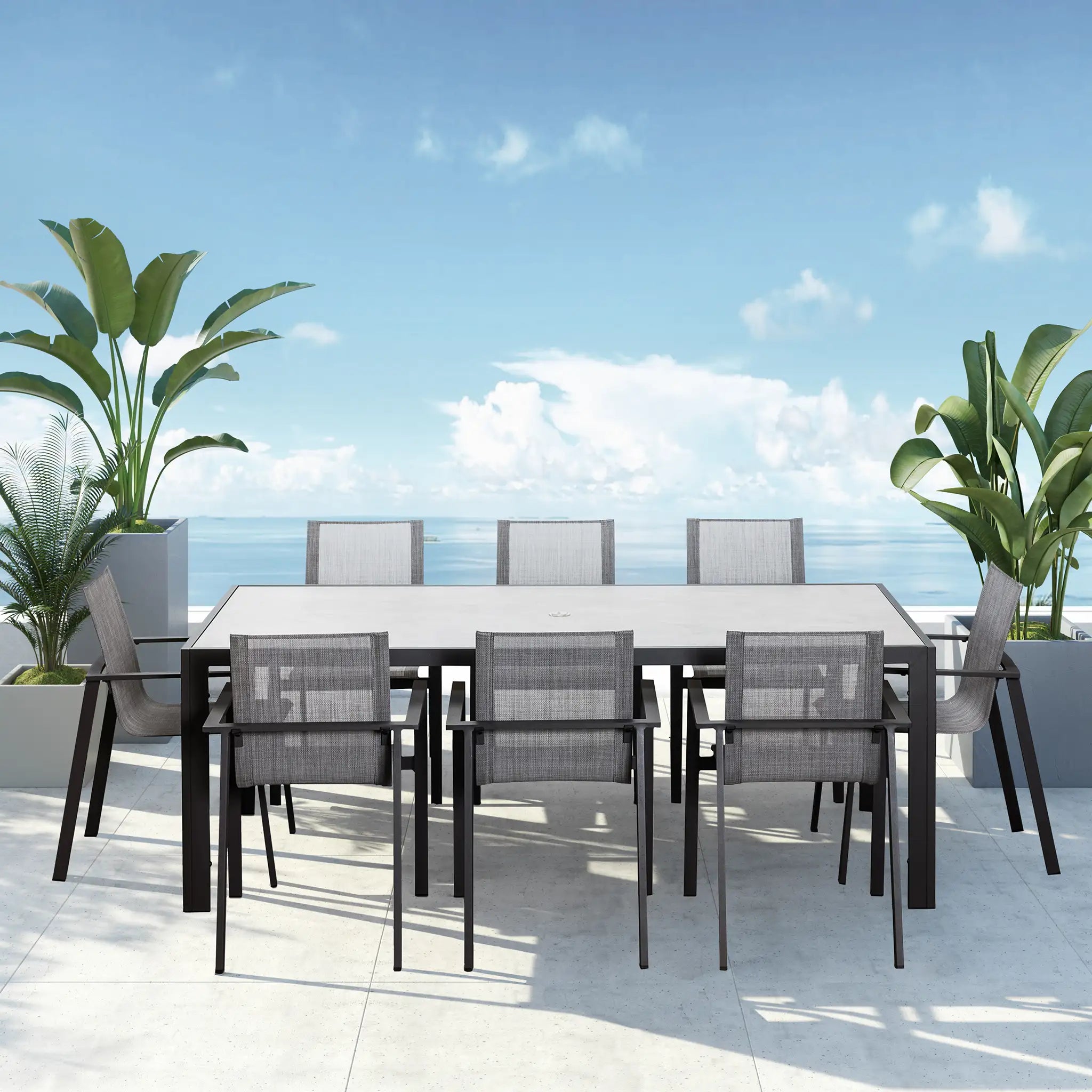 Harmonia Living Lift 9 Piece Aluminum Dining Set - Slate 3