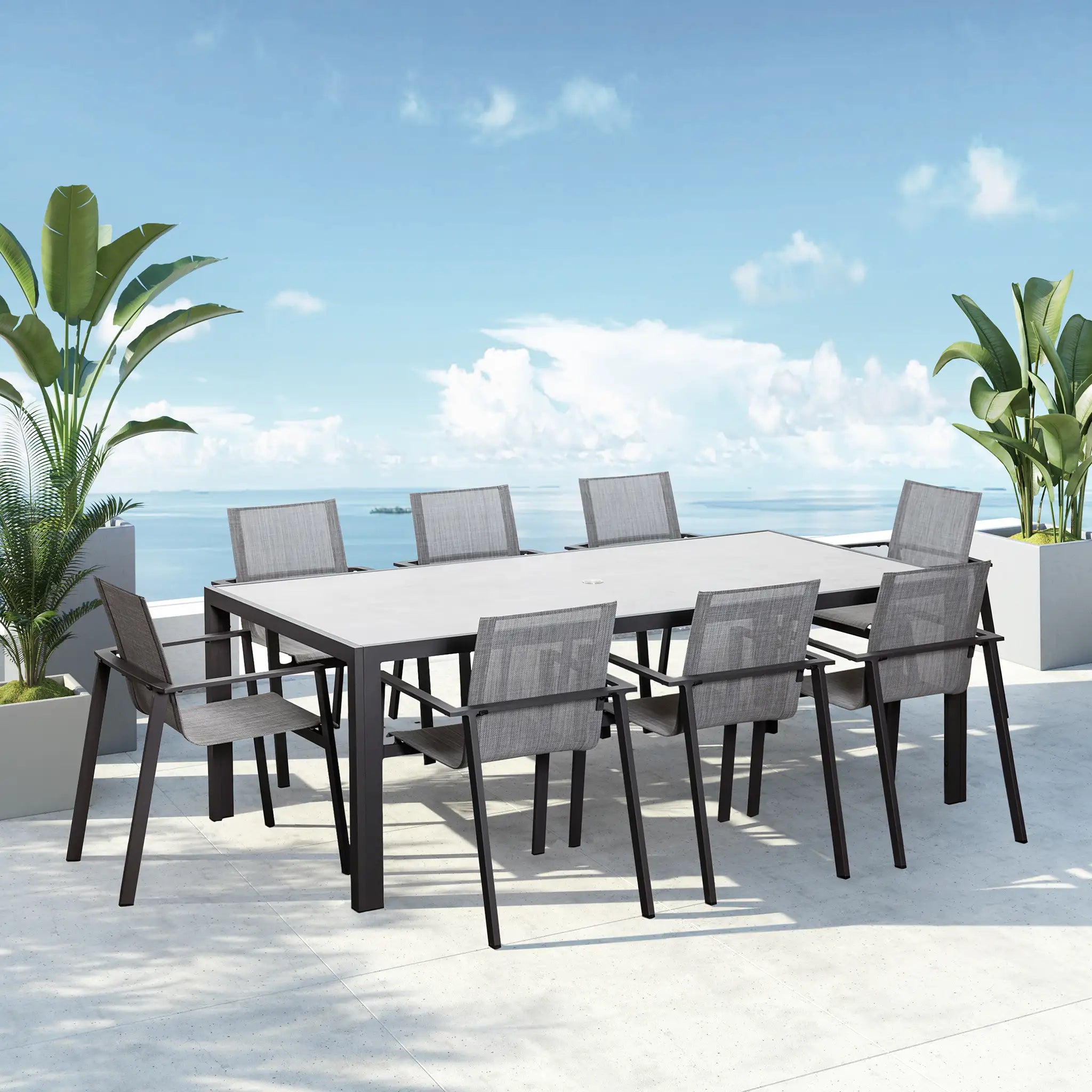 Harmonia Living Lift 9 Piece Aluminum Dining Set - Slate 4