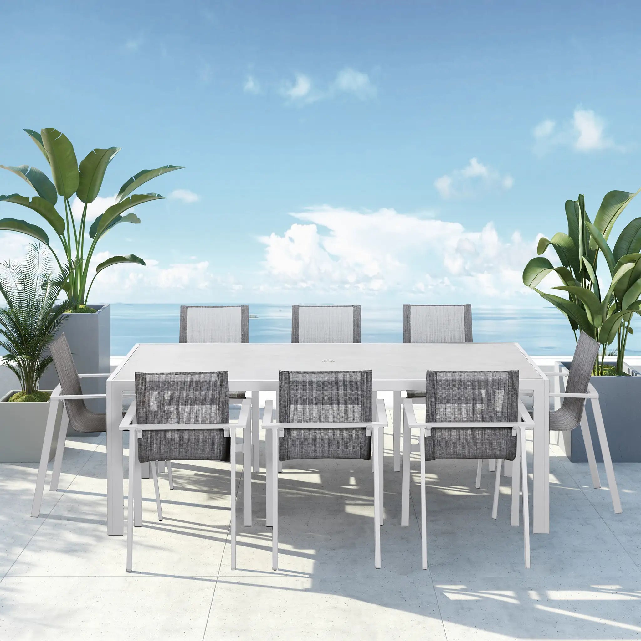 Harmonia Living Lift 9 Piece Aluminum Dining Set - White 3