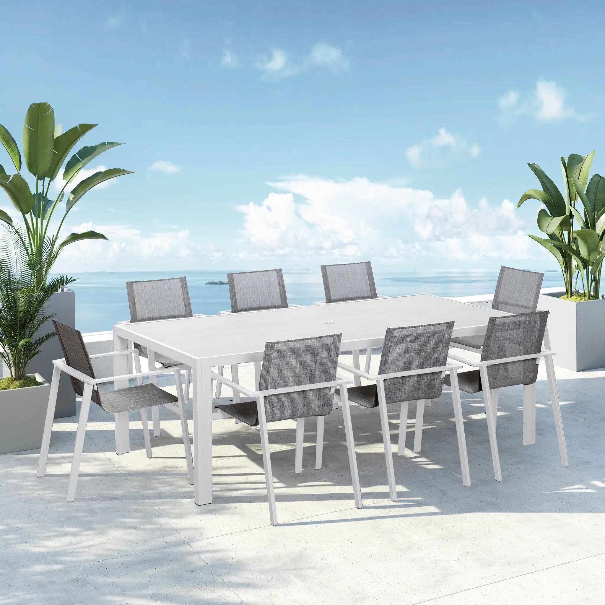 Harmonia Living Lift 9 Piece Aluminum Dining Set - White 4