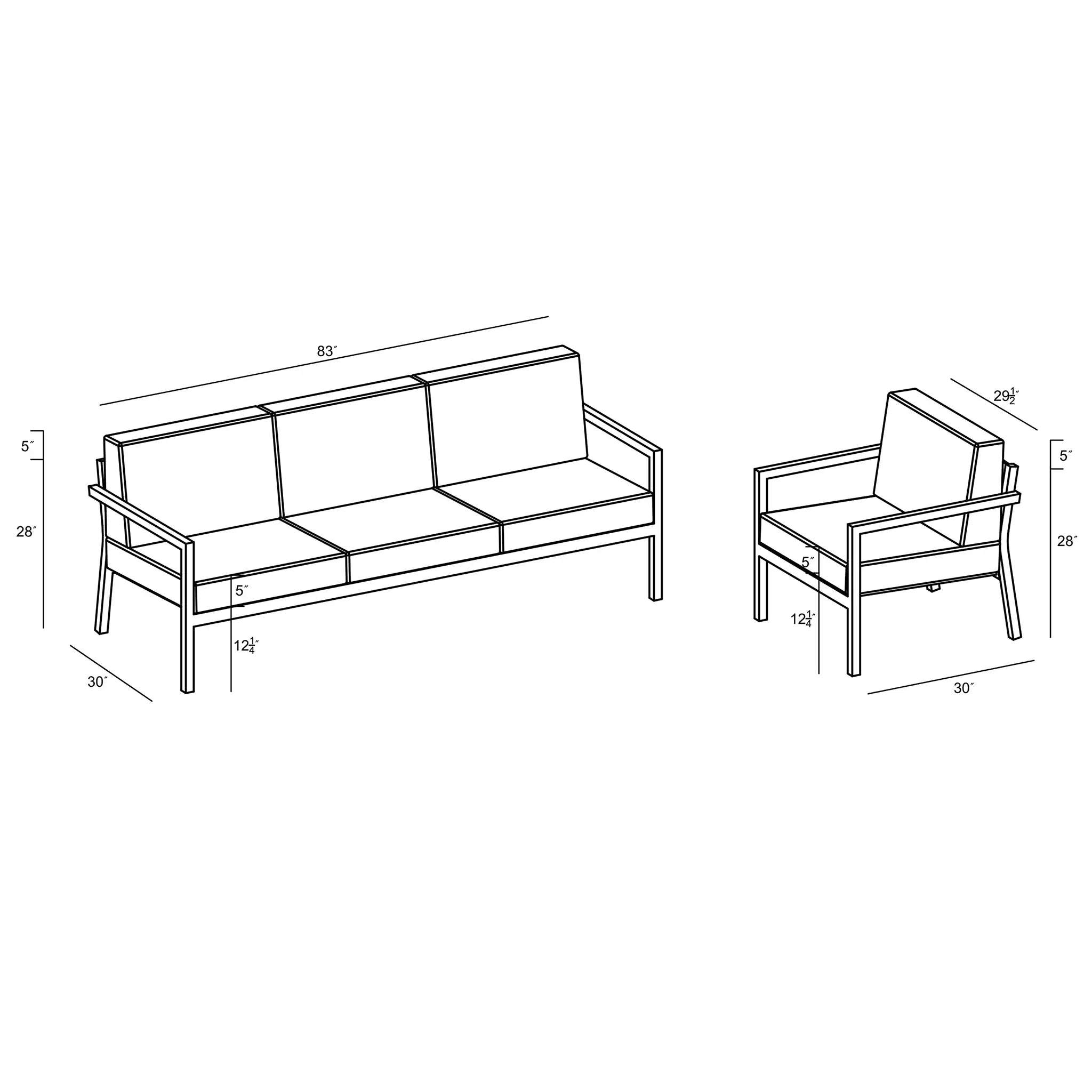 Harmonia Living Pacifica 2 Piece Aluminum Sofa Set - Black 55