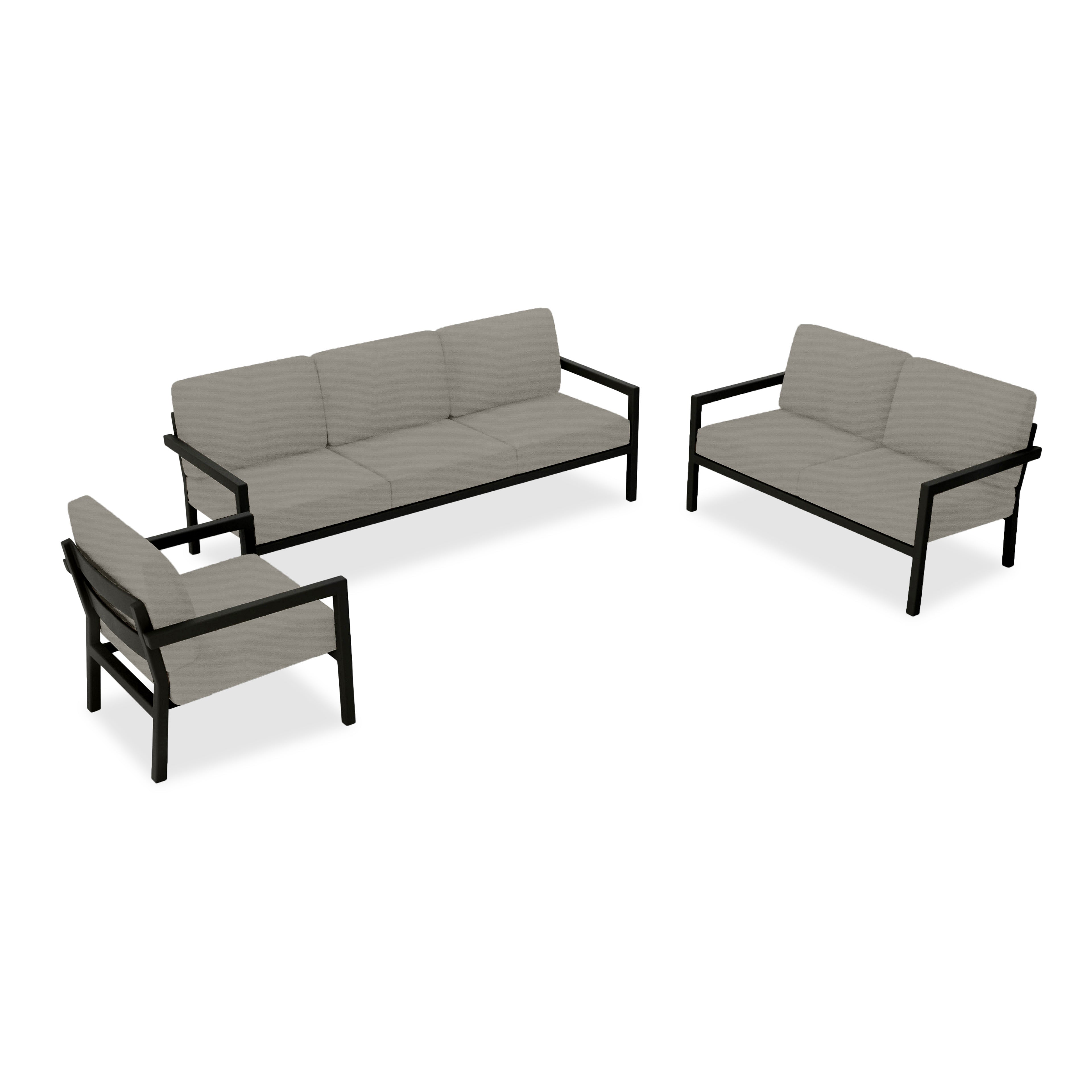 Pacifica 3 Piece Sofa Loveseat Set#Finish_Black#Fabric_Canvas Charcoal