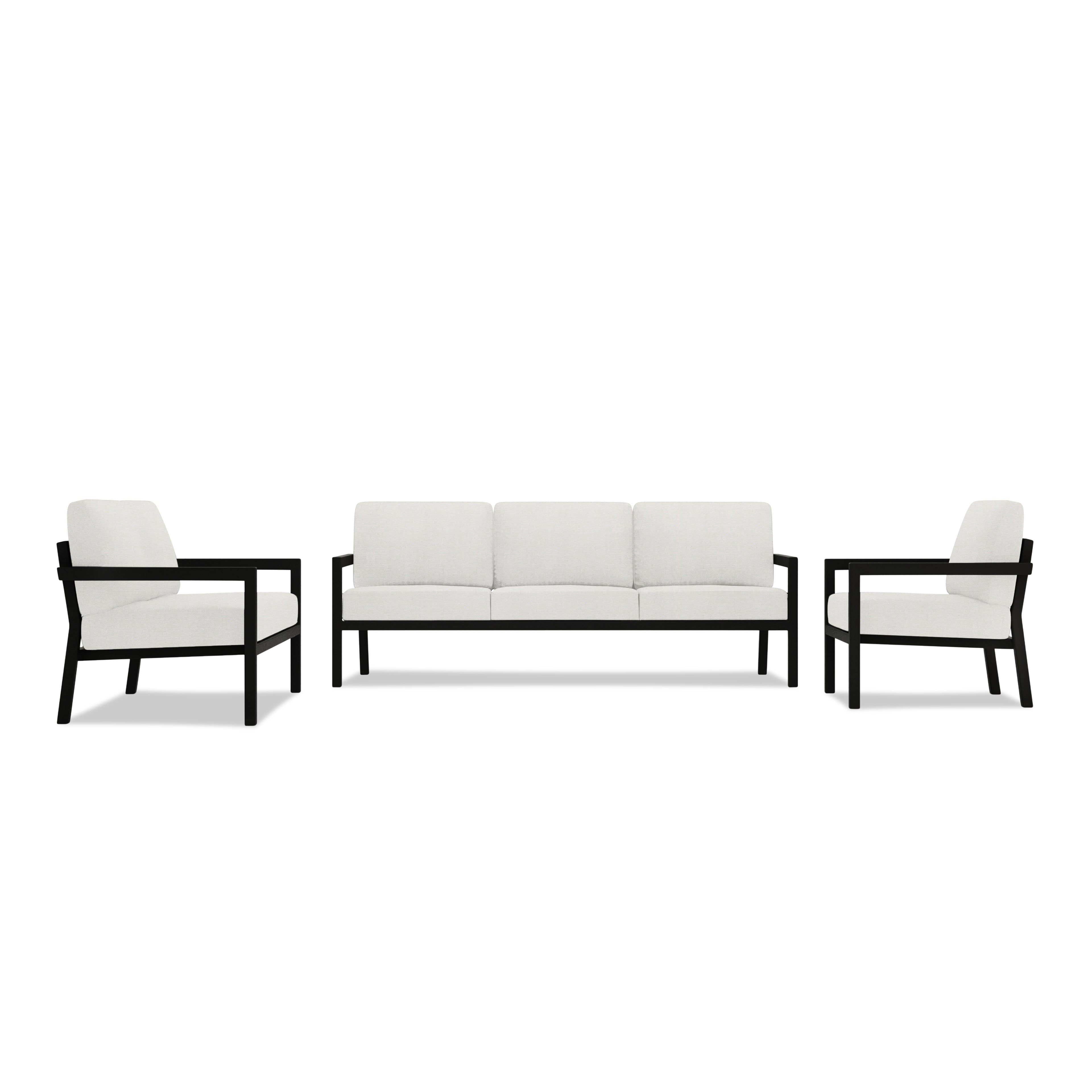 Pacifica 3 Piece Sofa Loveseat Set#Finish_Black#Fabric_Canvas Natural