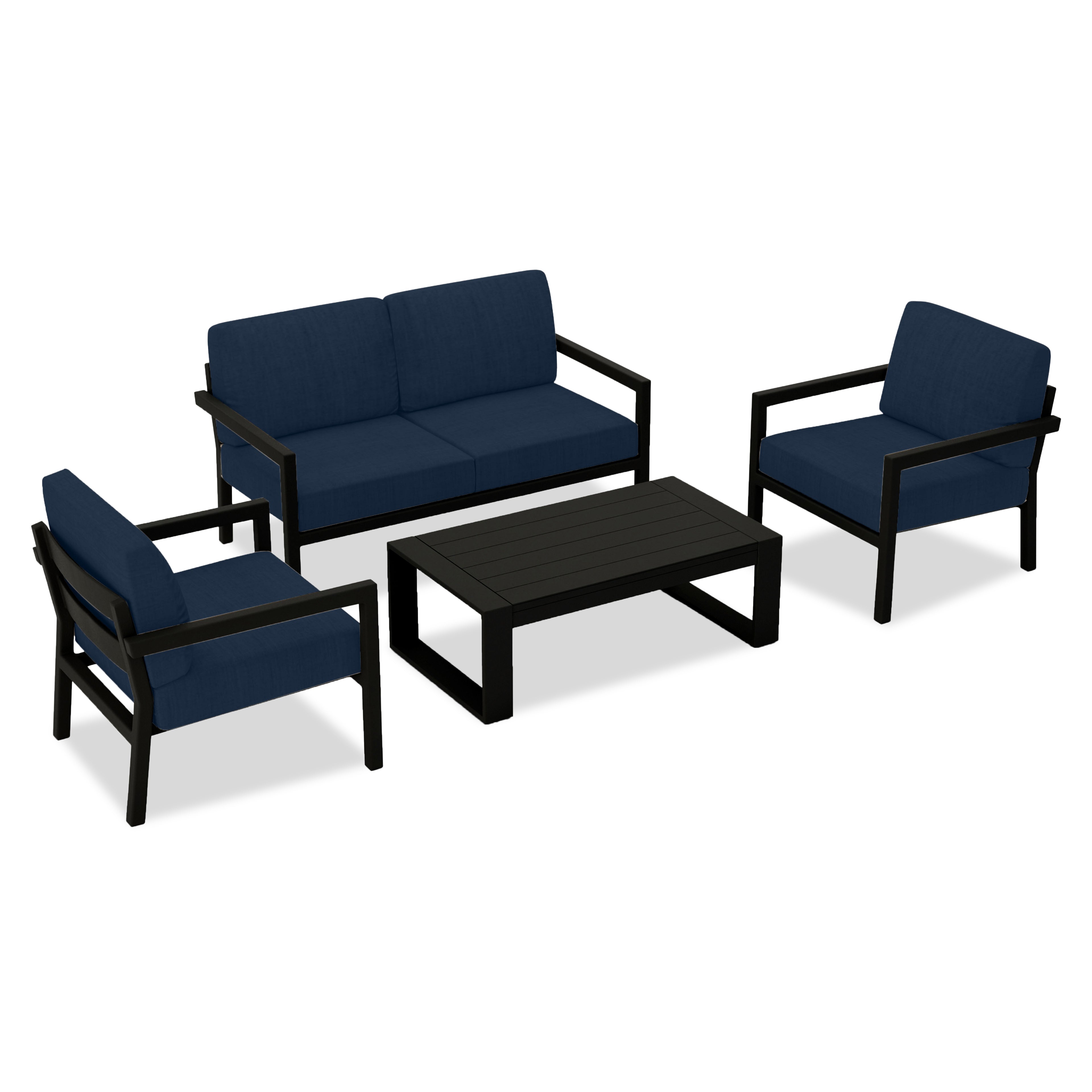 Pacifica 4 Piece Sofa Set#Finish_Black#Fabric_Spectrum Indigo