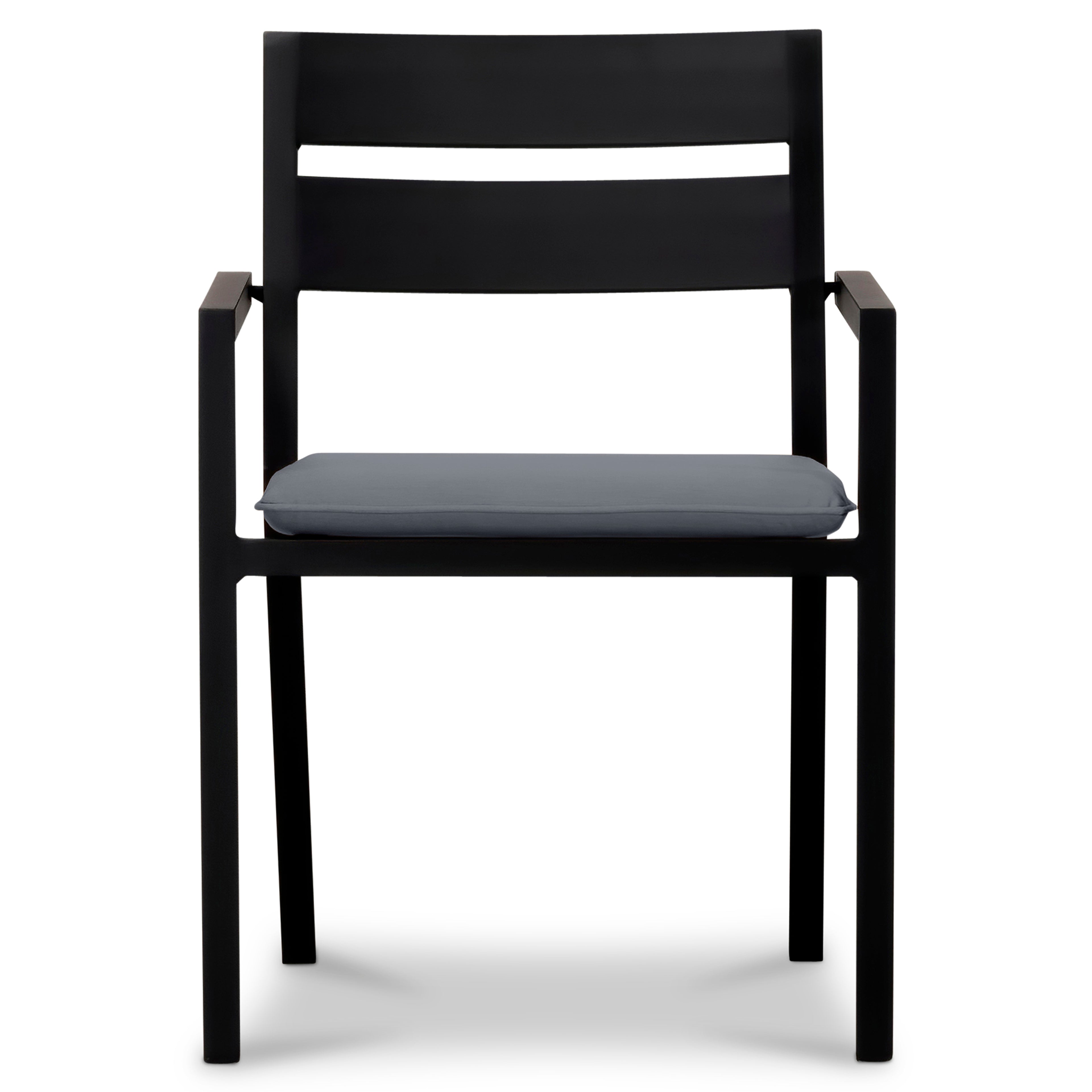 Pacifica Aluminum Dining Arm Chair#Finish_Black#Fabric_Canvas Charcoal