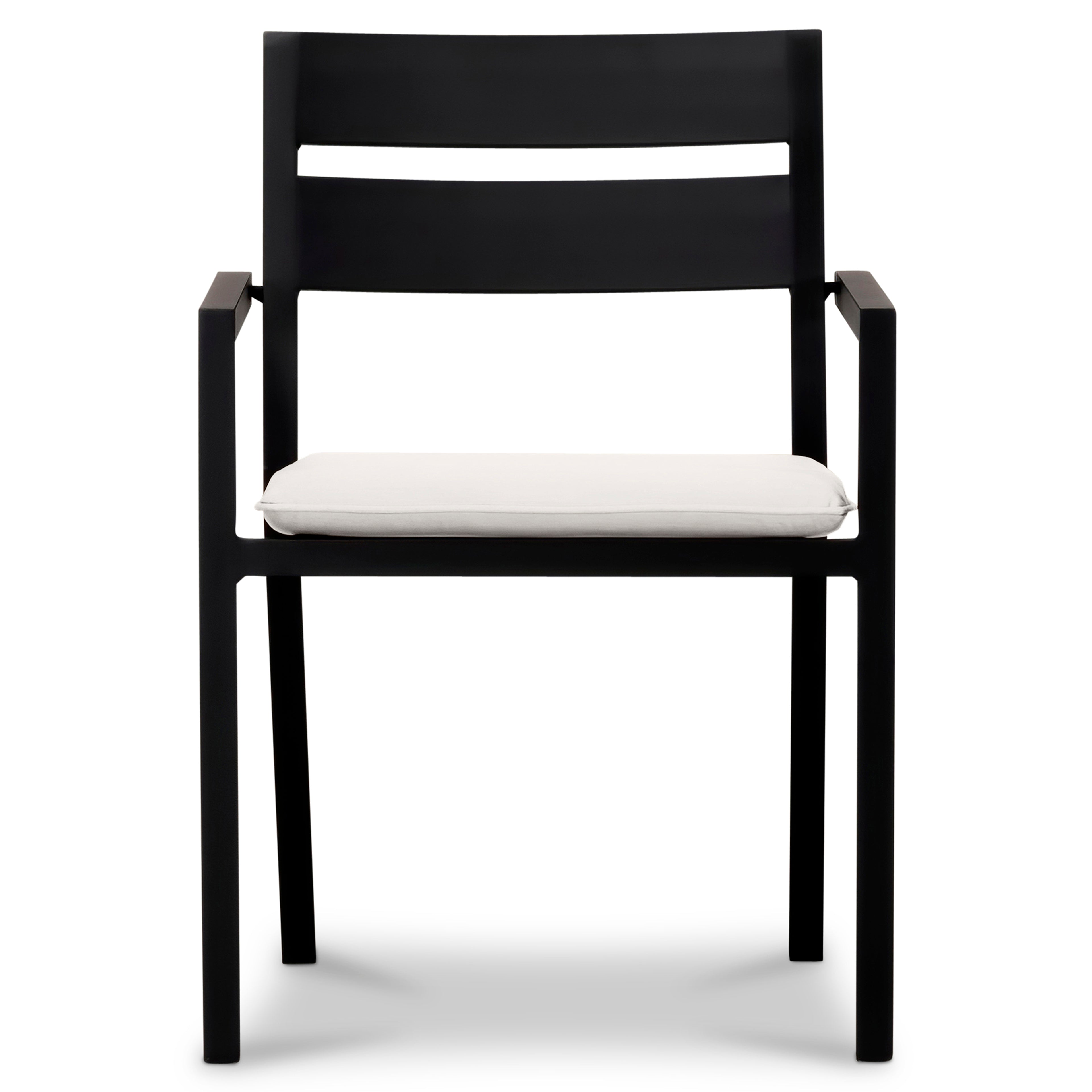 Pacifica Aluminum Dining Arm Chair#Finish_Black#Fabric_Canvas Natural