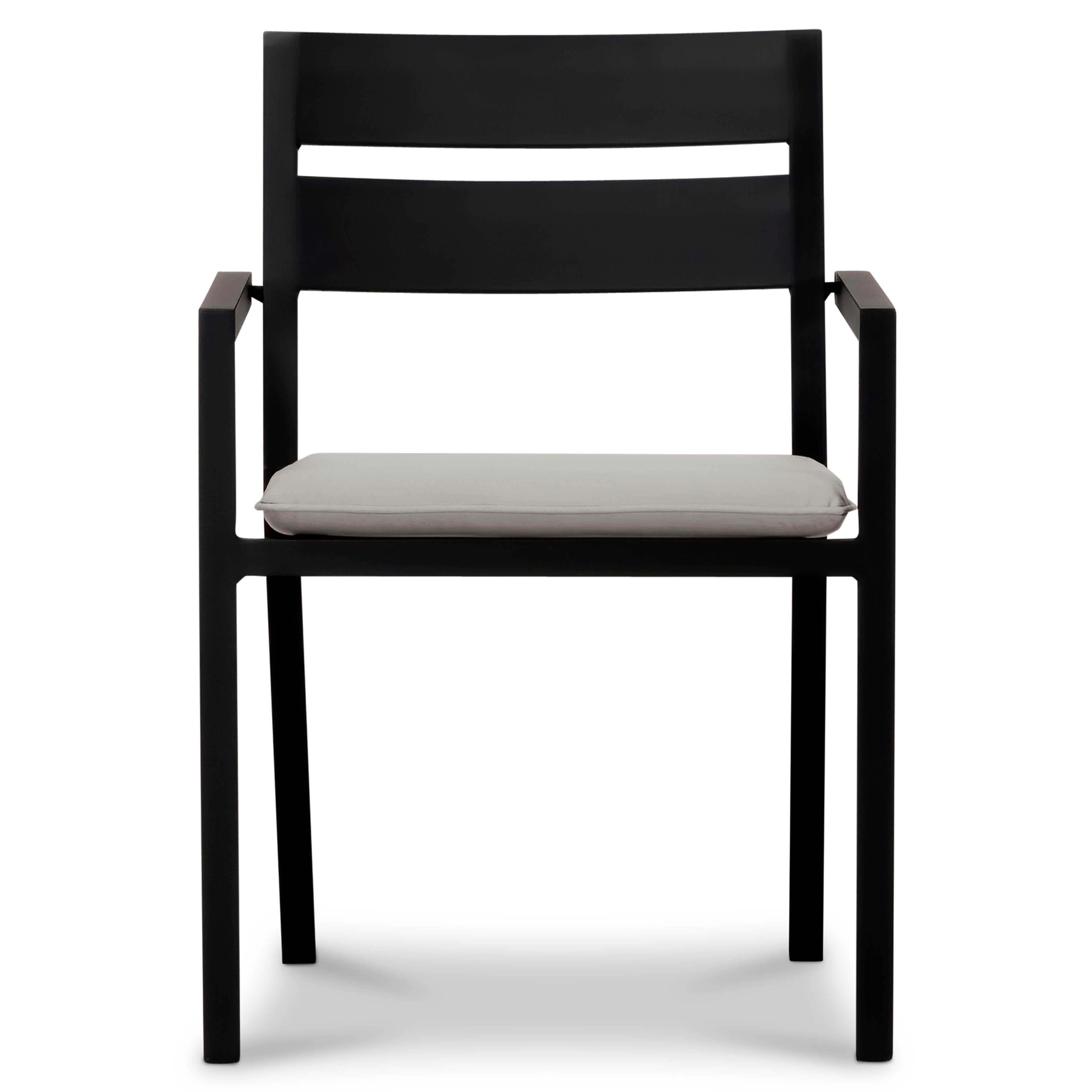Pacifica Aluminum Dining Arm Chair#Finish_Black#Fabric_Cast Silver