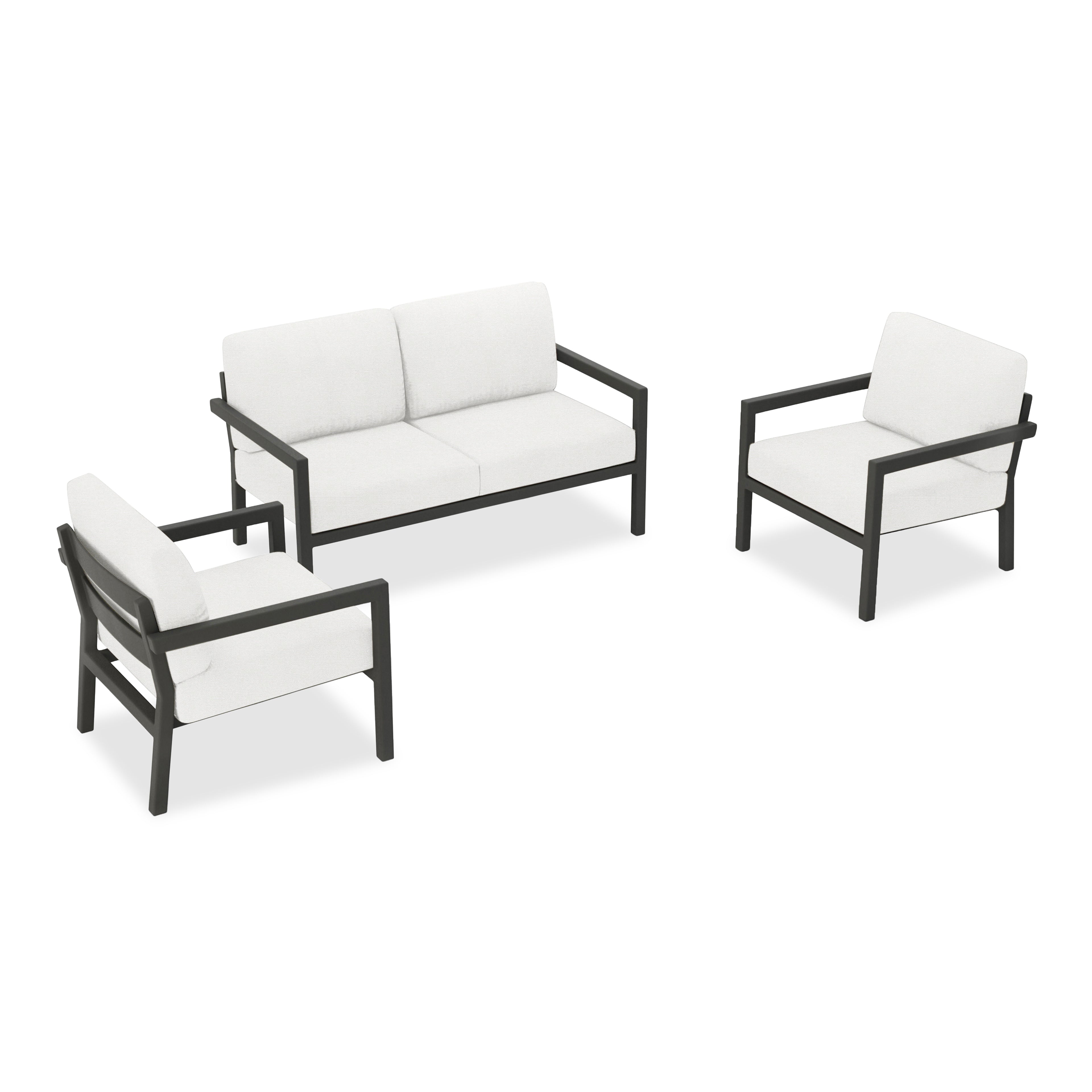 Pacifica 3 Piece Aluminum Loveseat Set#Finish_Slate#Fabric_Canvas Natural