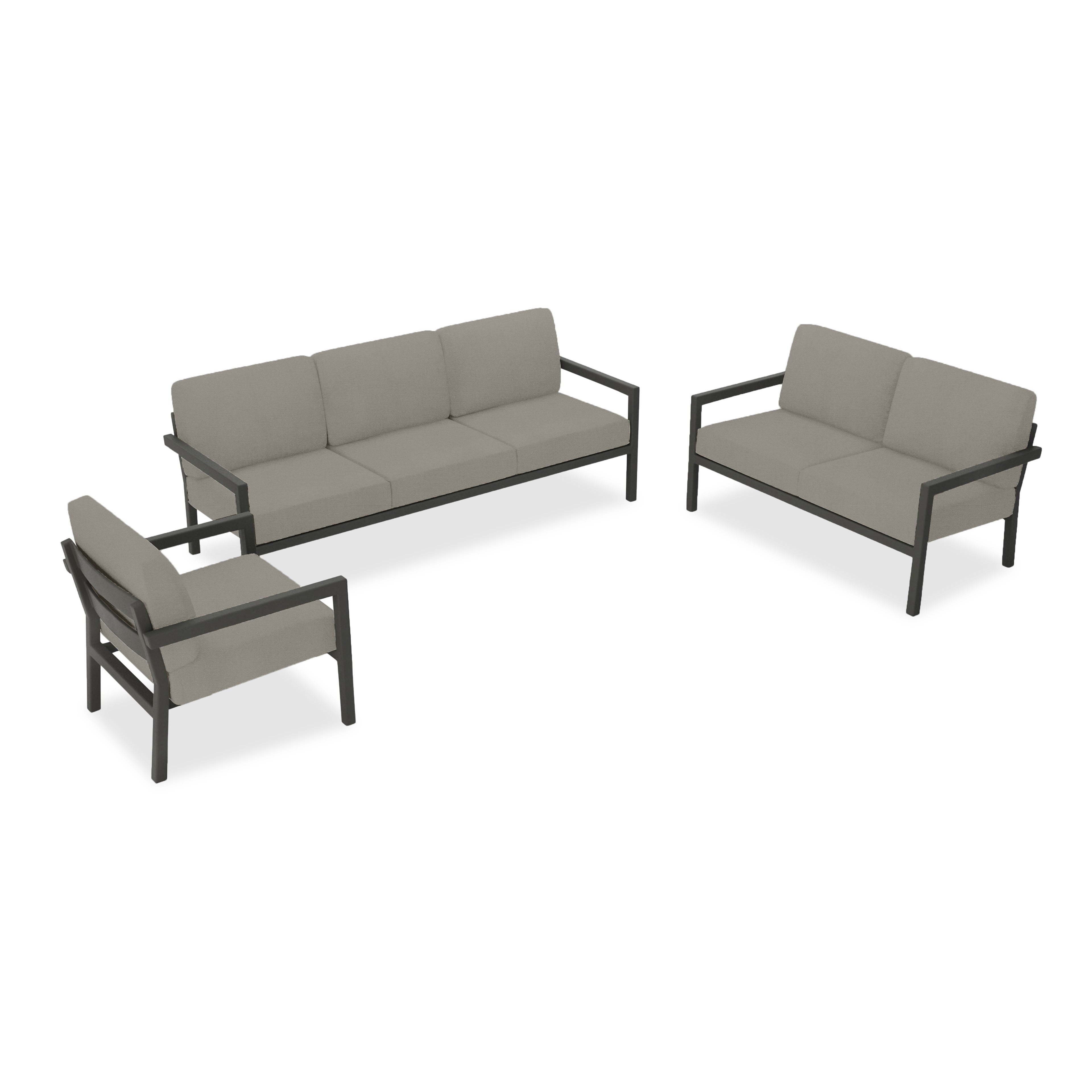 Pacifica 3 Piece Sofa Loveseat Set#Finish_Slate#Fabric_Canvas Charcoal