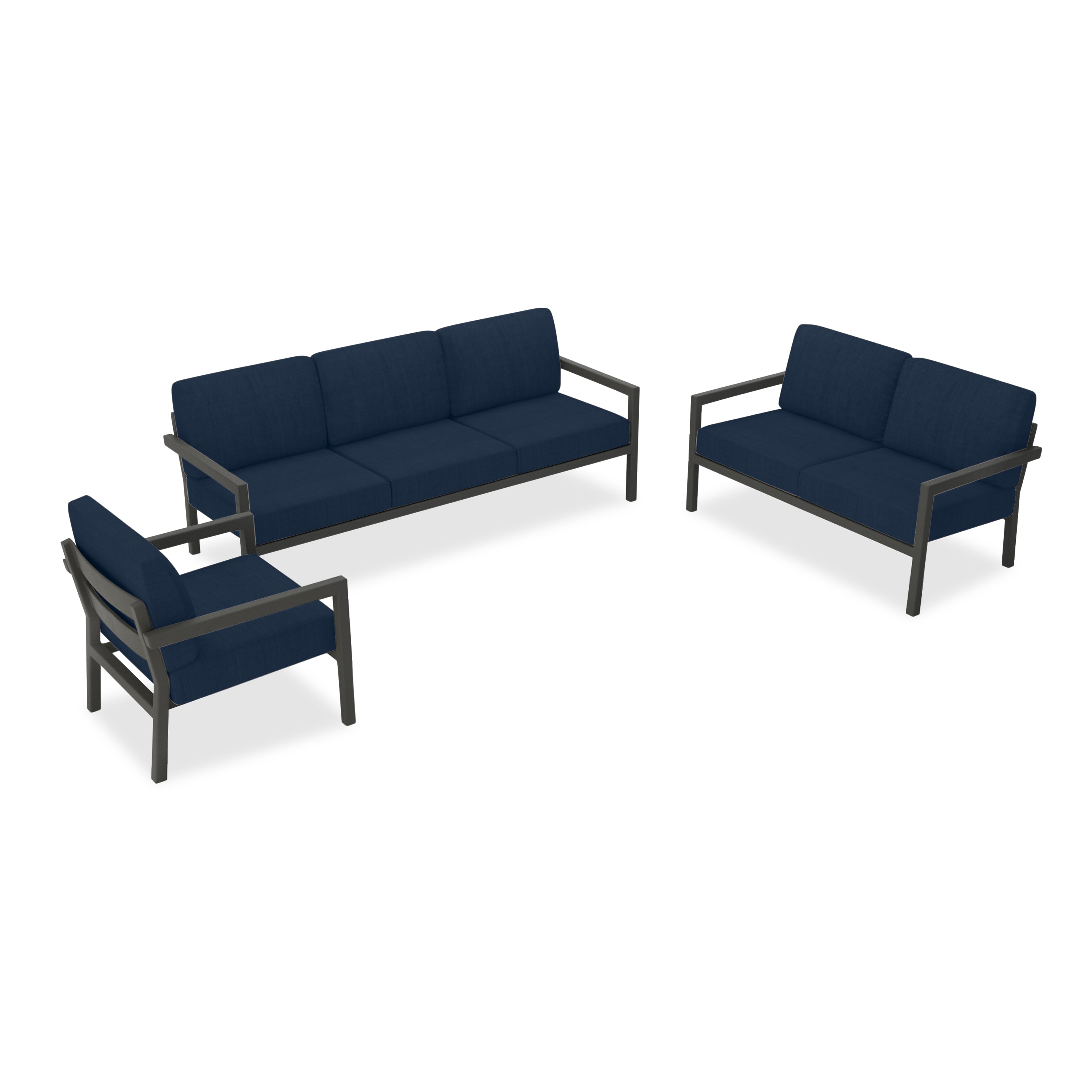 Pacifica 3 Piece Sofa Loveseat Set#Finish_Slate#Fabric_Spectrum Indigo