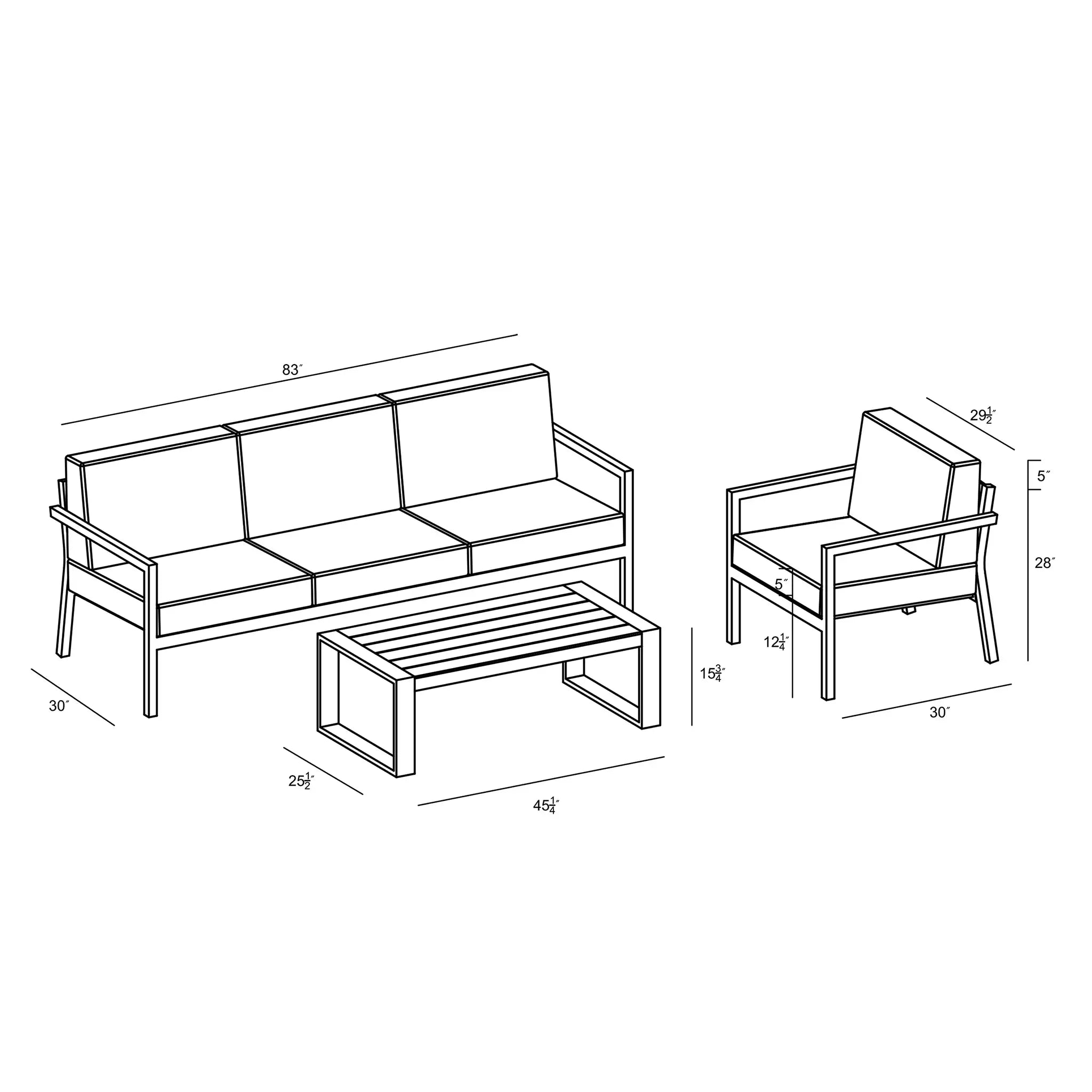 Harmonia Living Pacifica 3 Piece Aluminum Sofa Set - Slate 51