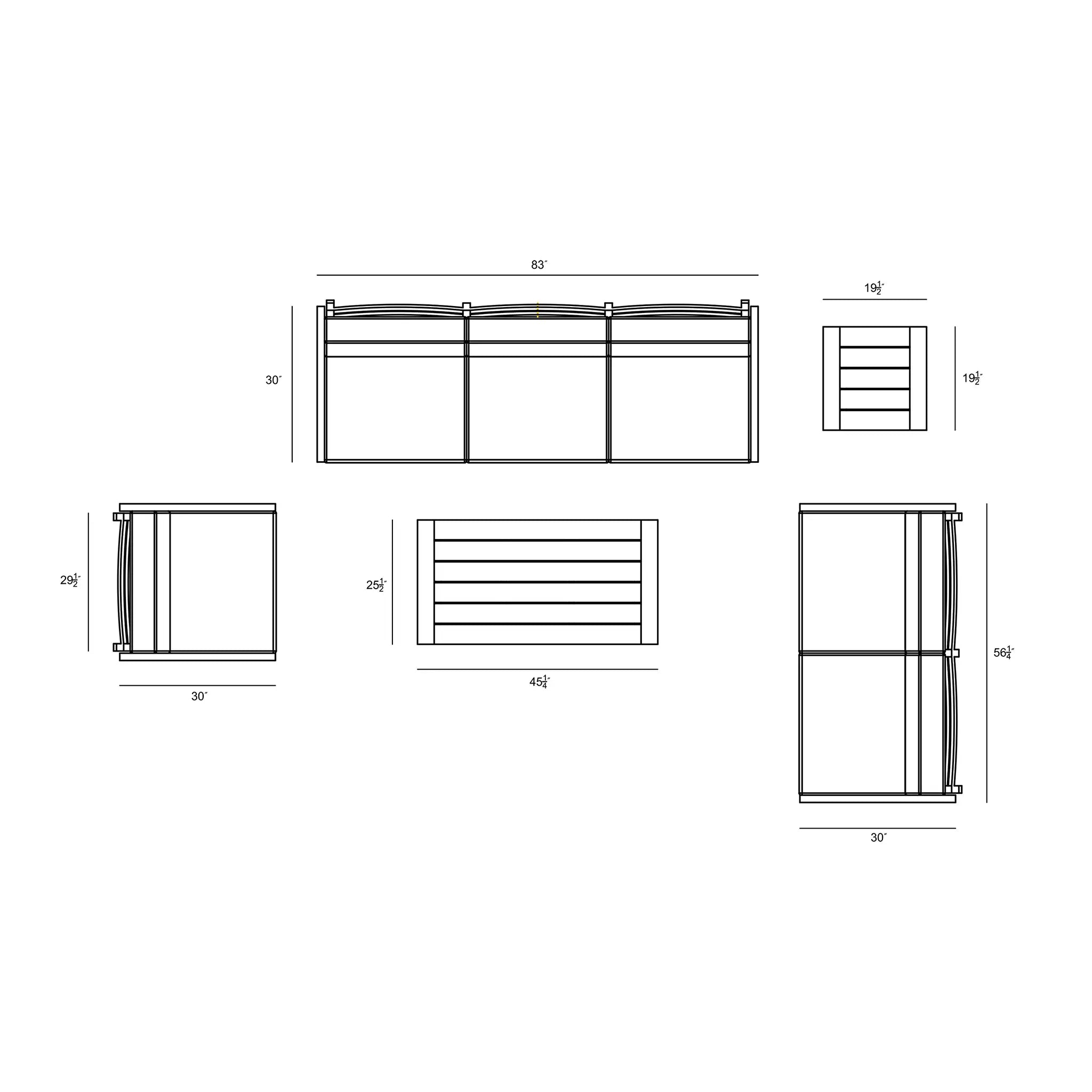 Harmonia Living Pacifica 5 Piece Aluminum Sofa Set - Slate 59
