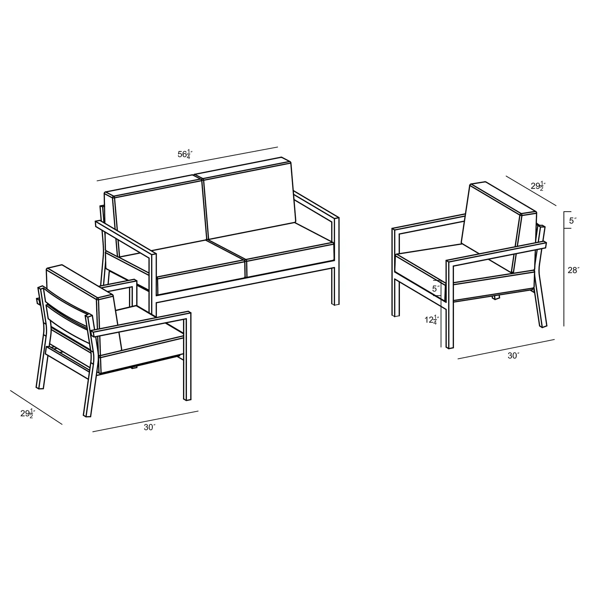 Harmonia Living Pacifica 3 Piece Aluminum Loveseat Set - White 55