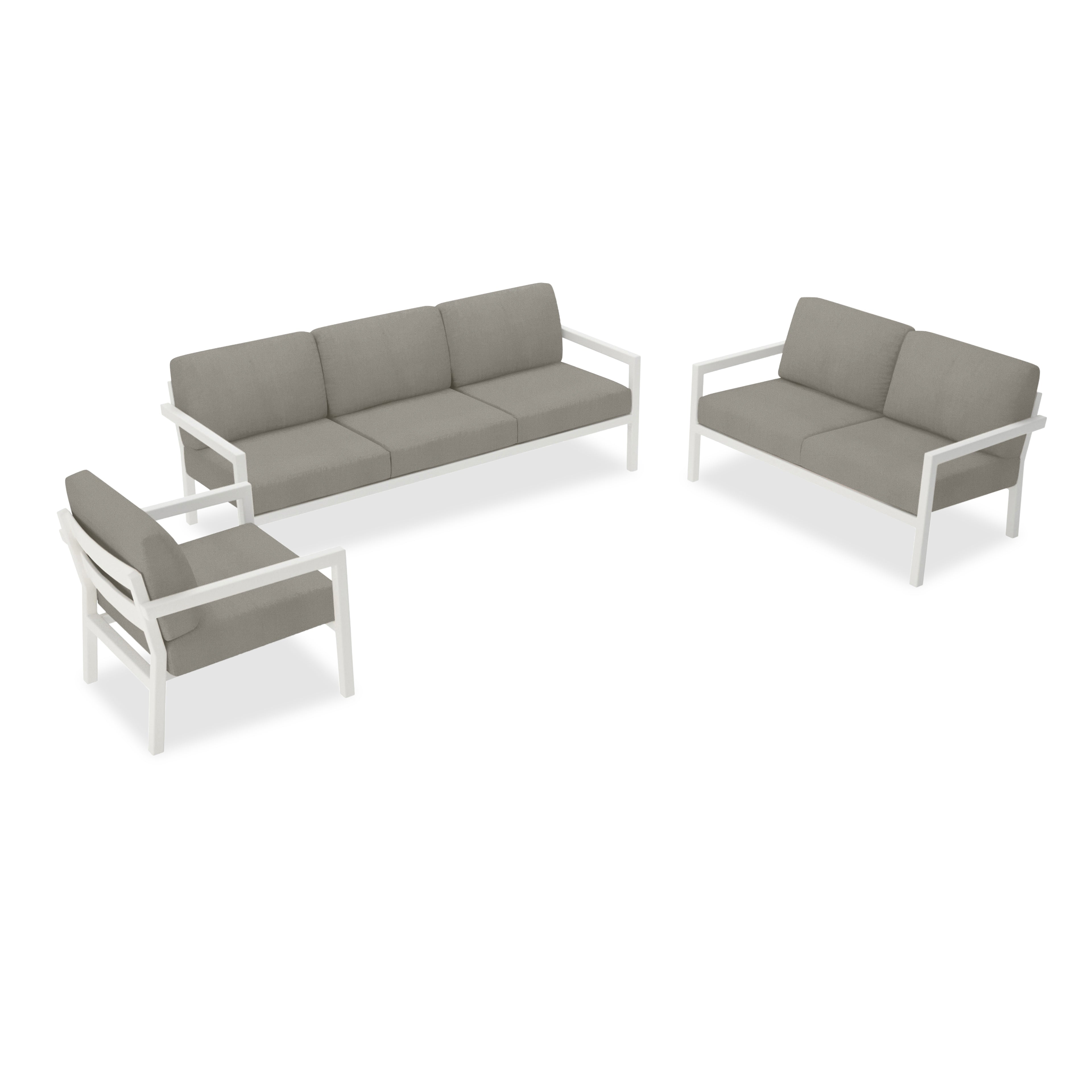 Pacifica 3 Piece Sofa Loveseat Set#Finish_White#Fabric_Canvas Charcoal