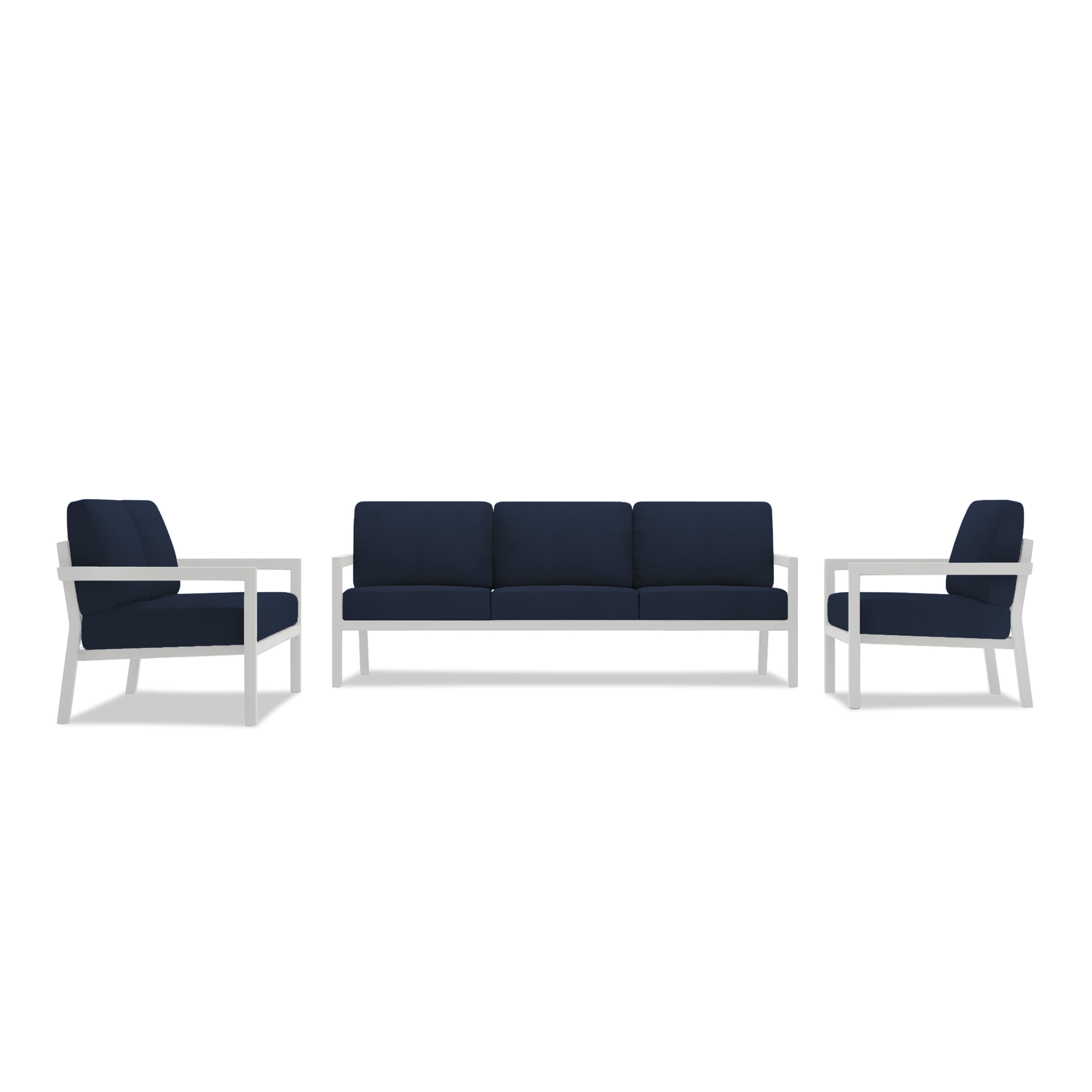Pacifica 3 Piece Sofa Loveseat Set#Finish_White#Fabric_Spectrum Indigo