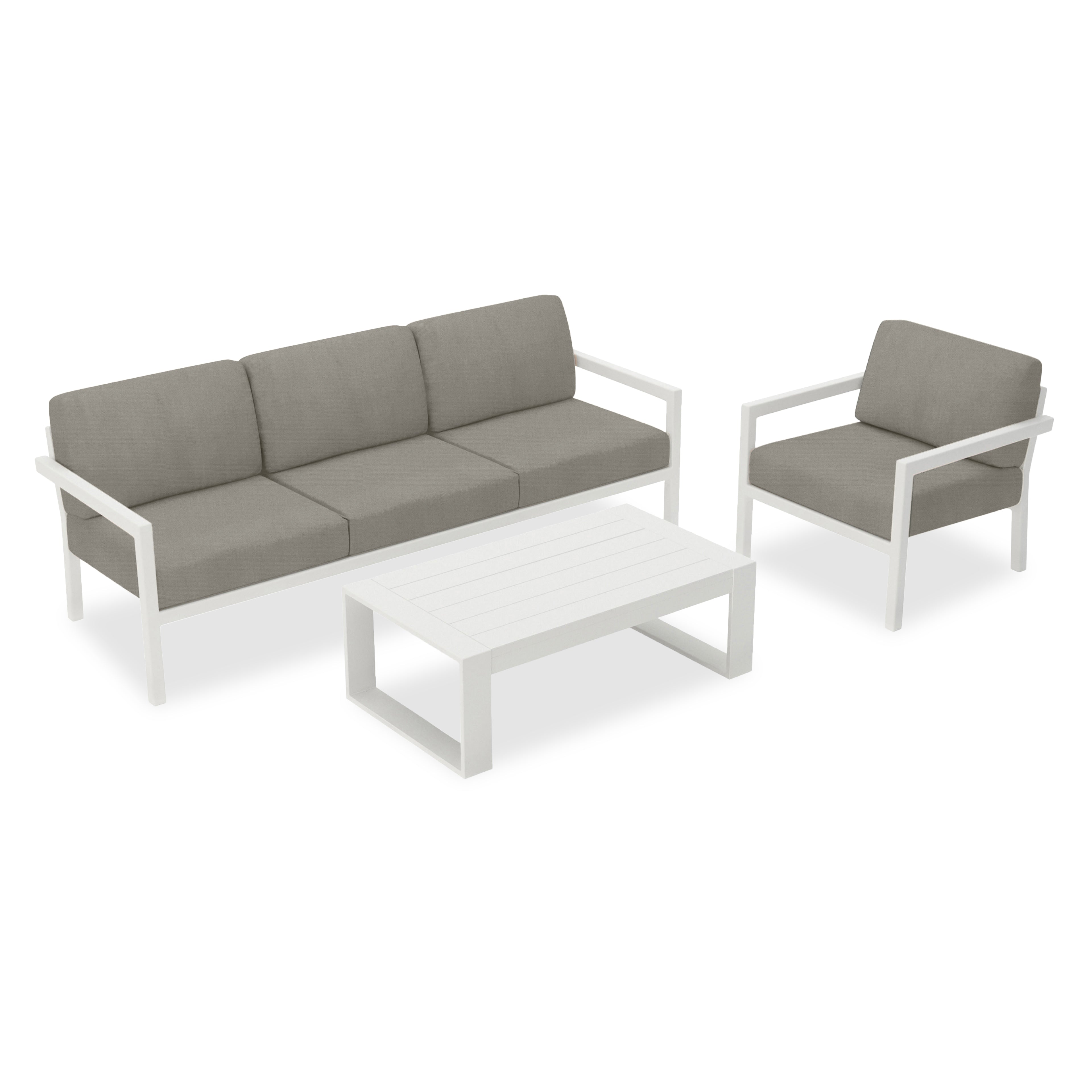 Pacifica 3 Piece Sofa Set#Finish_White#Fabric_Canvas Charcoal