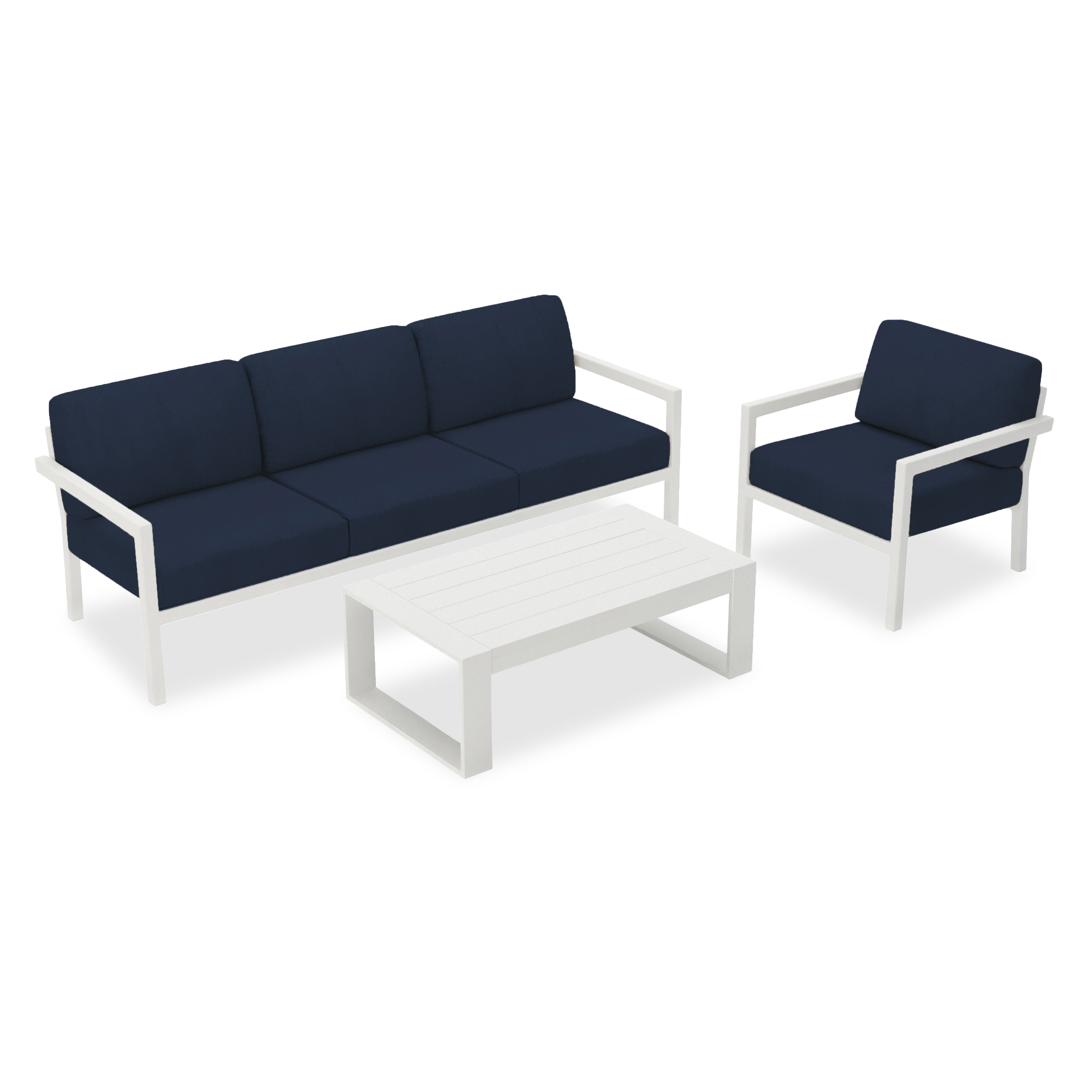 Pacifica 3 Piece Sofa Set#Finish_White#Fabric_Spectrum Indigo