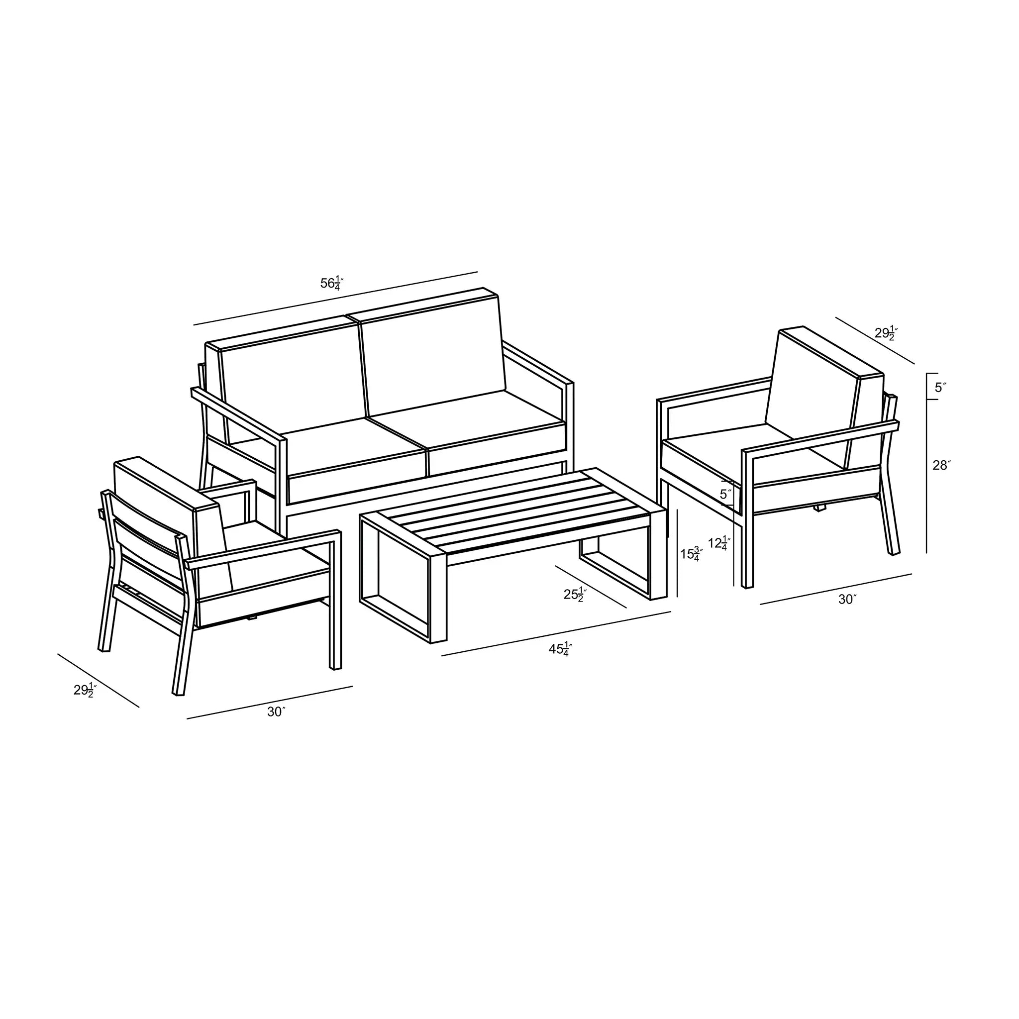 Harmonia Living Pacifica 4 Piece Aluminum Sofa Set - White 49