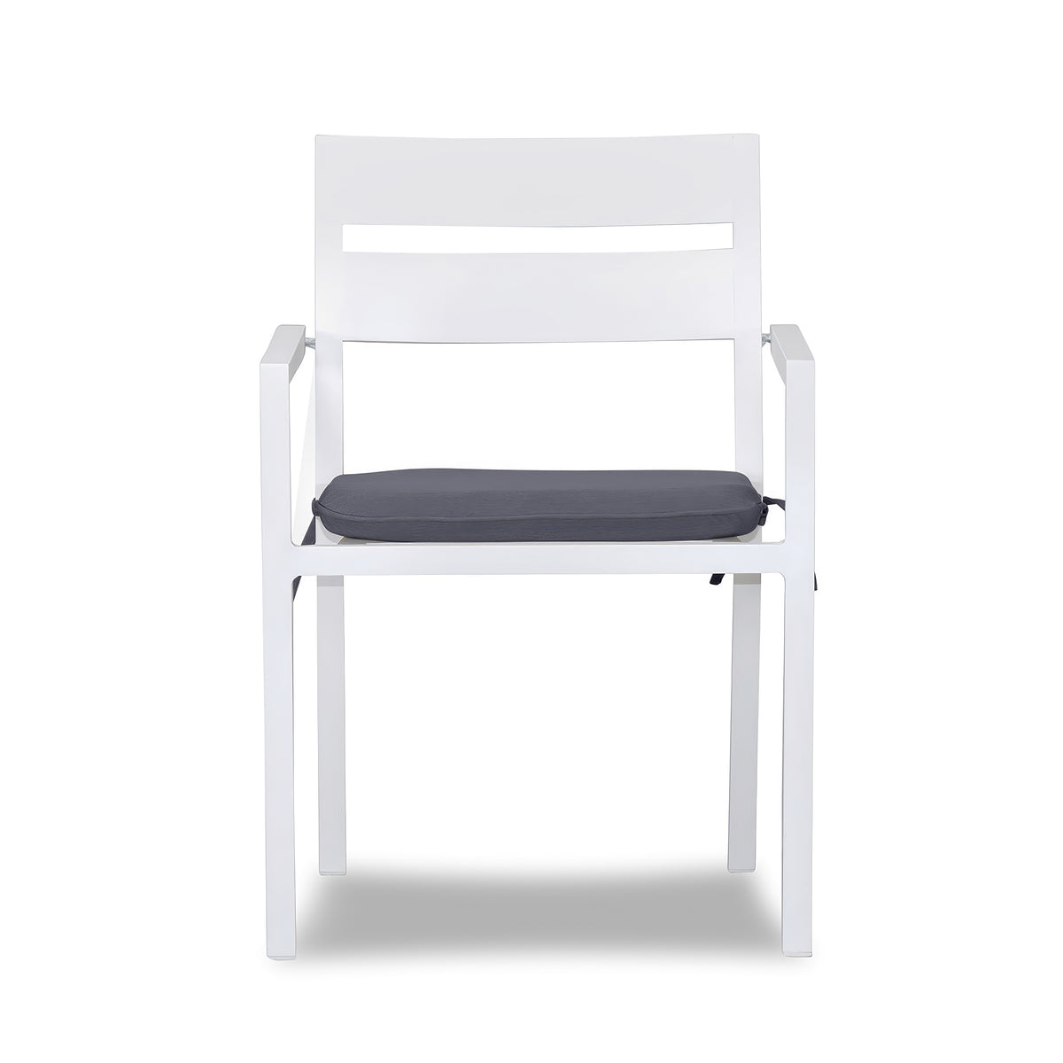 Pacifica Aluminum Dining Arm Chair#Finish_White #Fabric_Canvas Charcoal