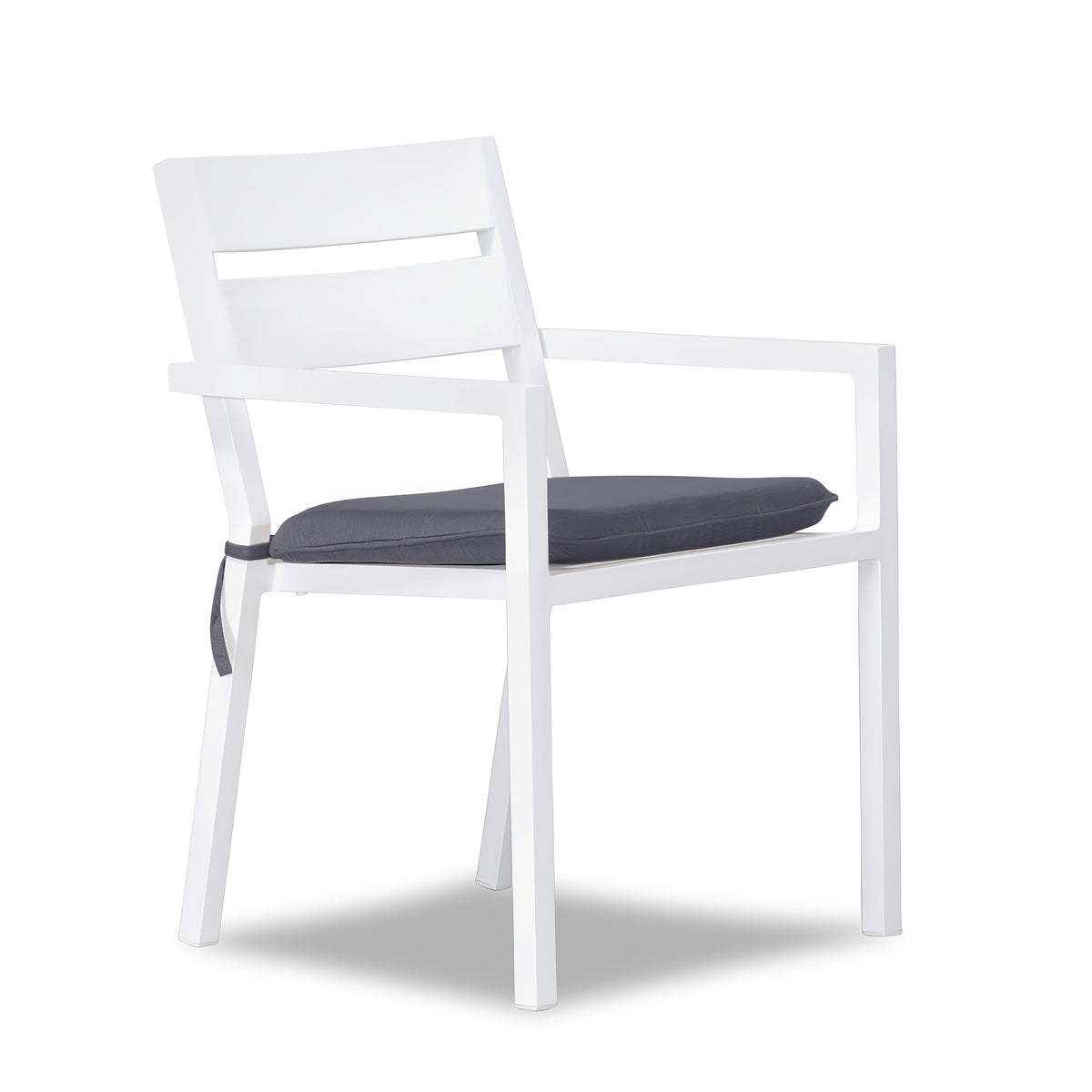 Pacifica Aluminum Dining Arm Chair#Finish_White #Fabric_Canvas Charcoal