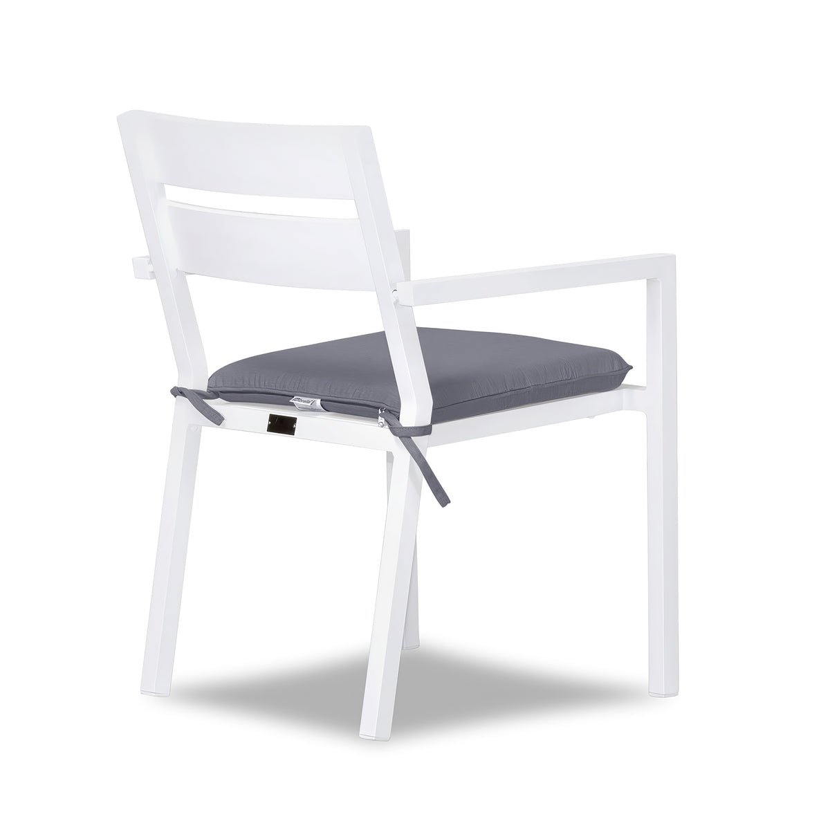 Pacifica Aluminum Dining Arm Chair#Finish_White #Fabric_Canvas Charcoal