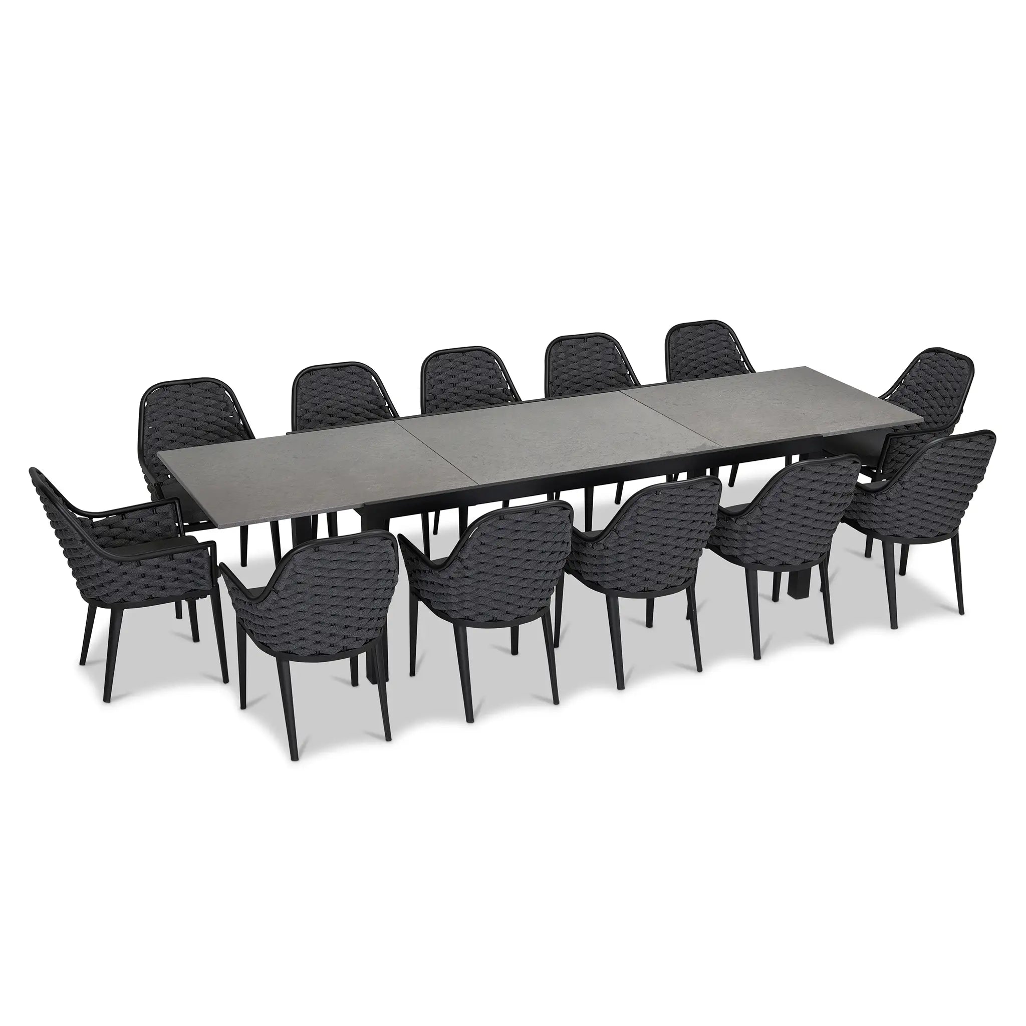 Harmonia Living Parlor 13 Piece Aluminum Extendable Dining Set - Black/Concrete 4