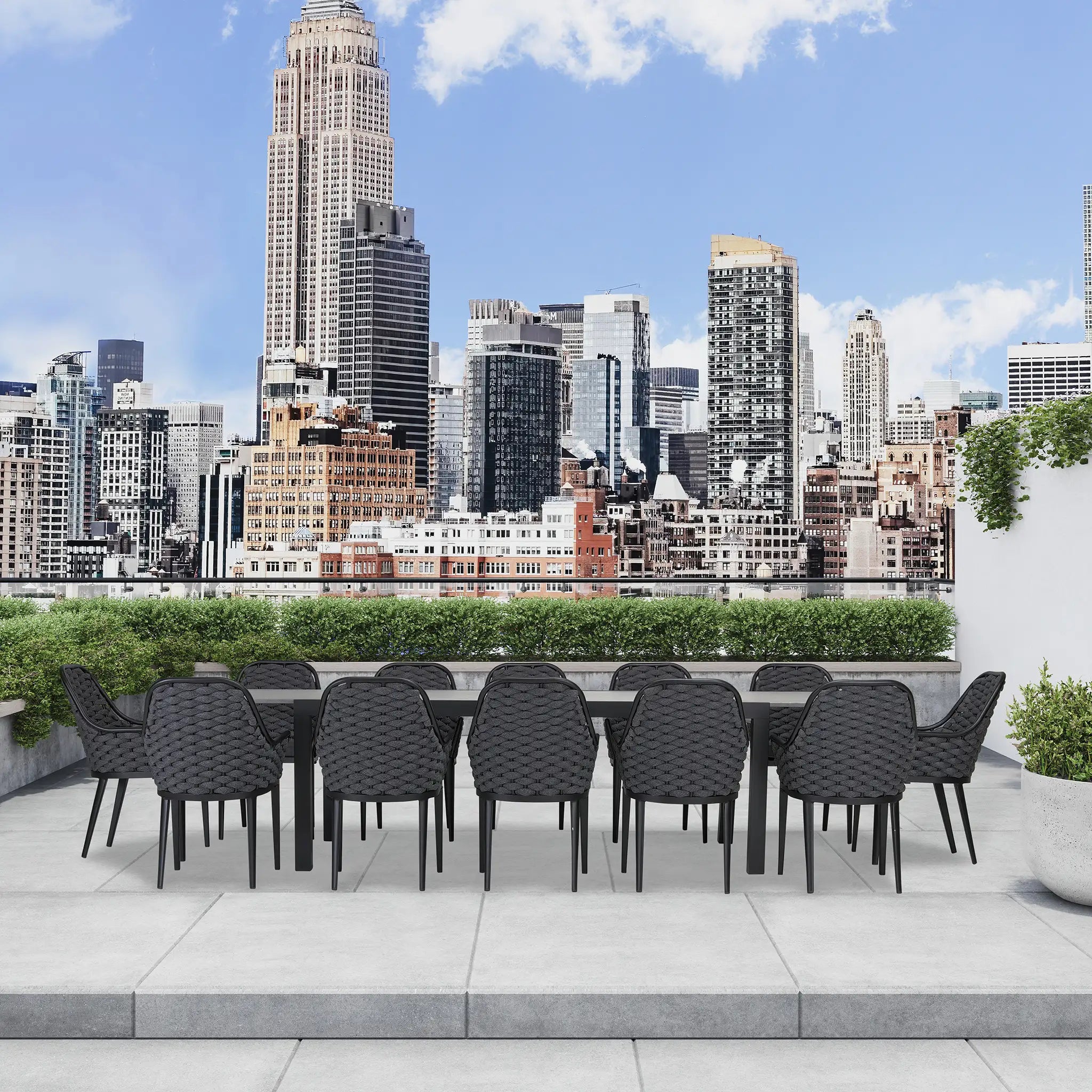 Harmonia Living Parlor 13 Piece Aluminum Extendable Dining Set - Black/Concrete 10