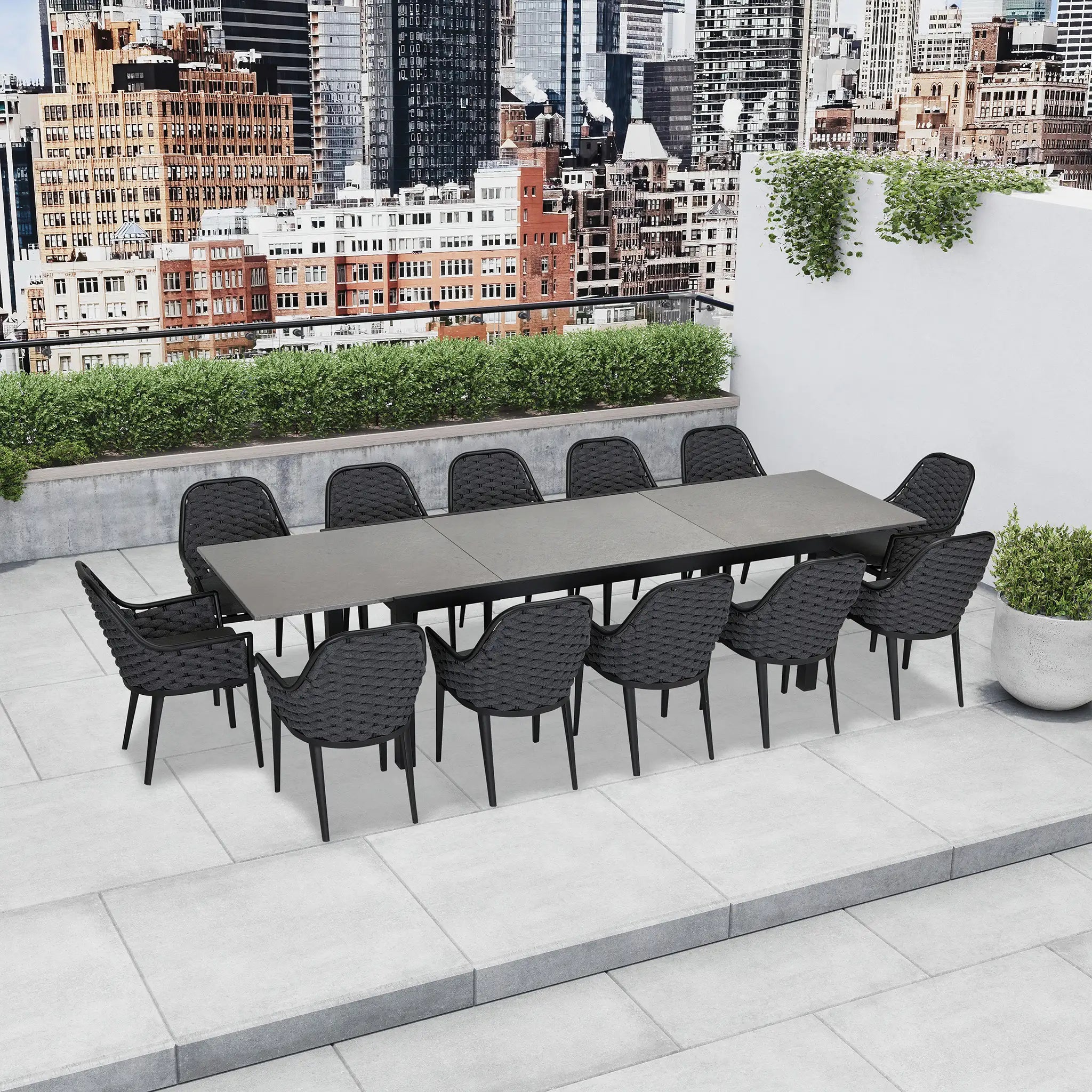Harmonia Living Parlor 13 Piece Aluminum Extendable Dining Set - Black/Concrete 8