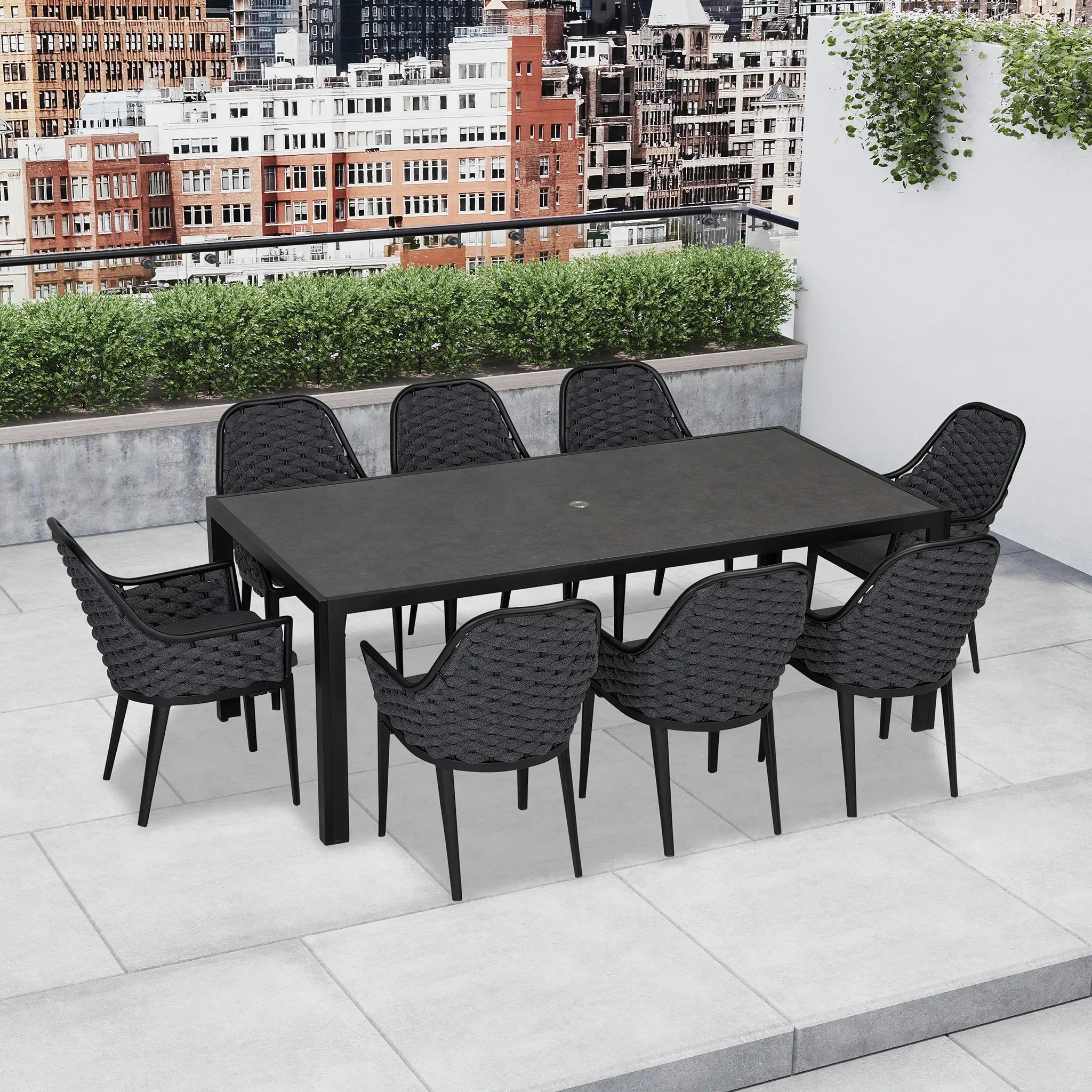 Harmonia Living Parlor 9 Piece Aluminum Dining Set - Black 9