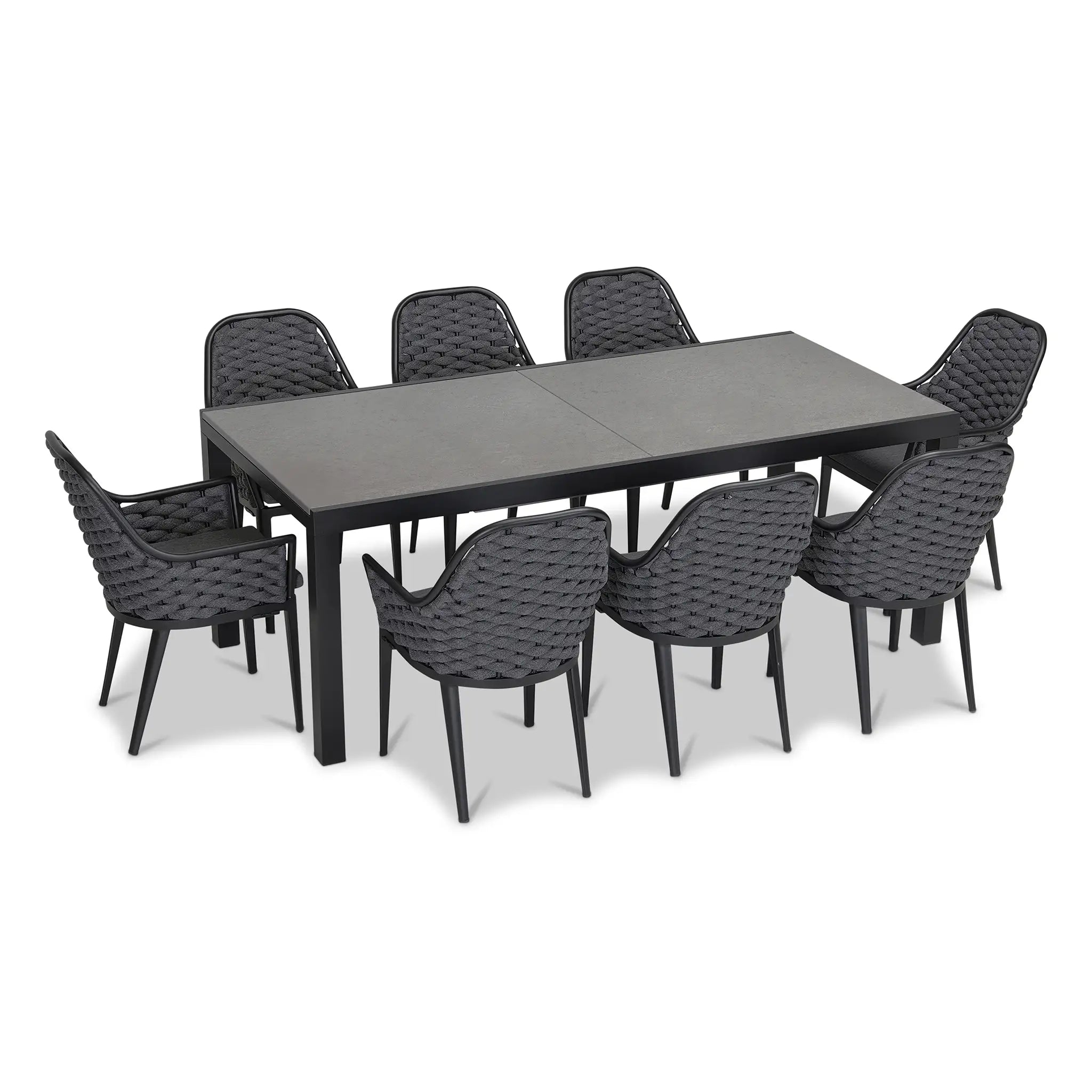 Harmonia Living Parlor 9 Piece Aluminum Extendable Dining Set - Black/Concrete 5