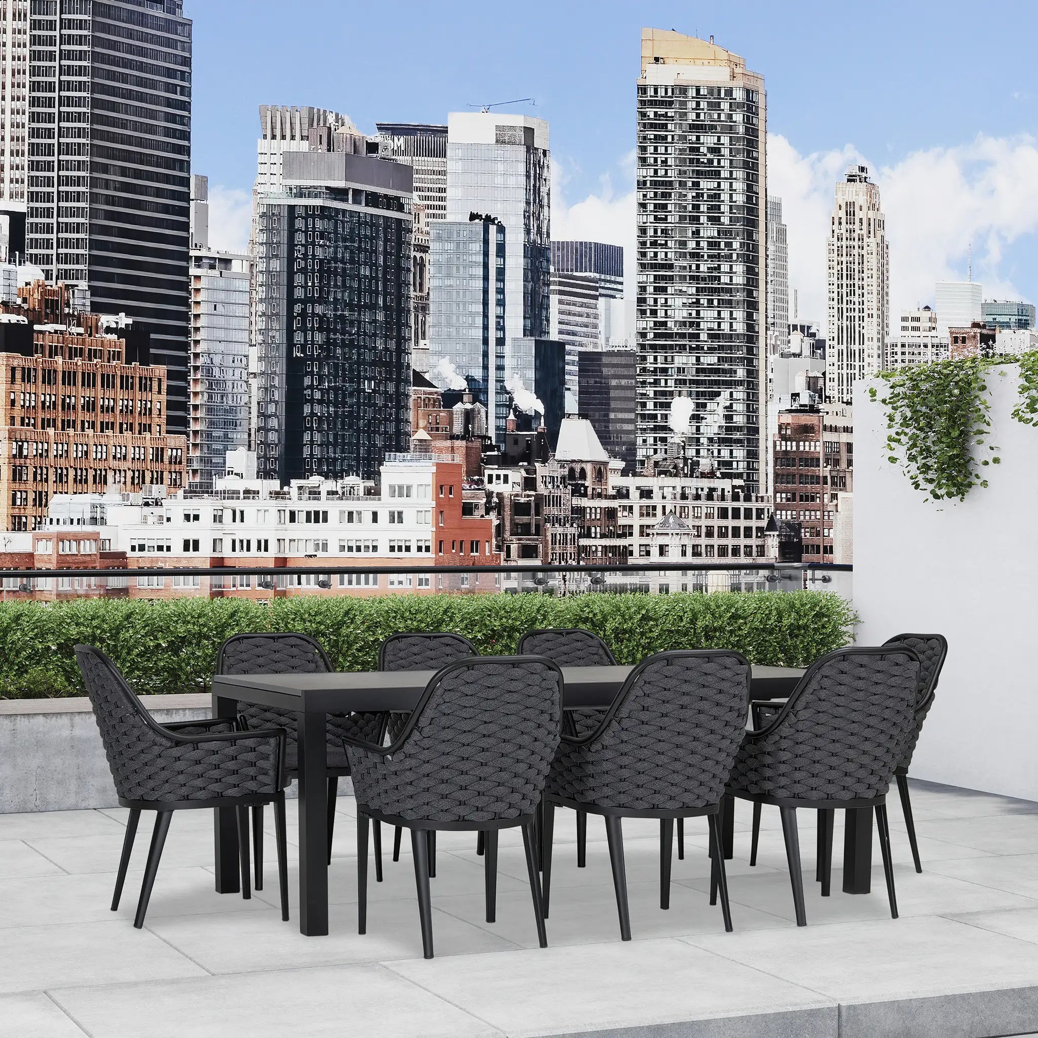 Harmonia Living Parlor 9 Piece Aluminum Extendable Dining Set - Black/Concrete 10