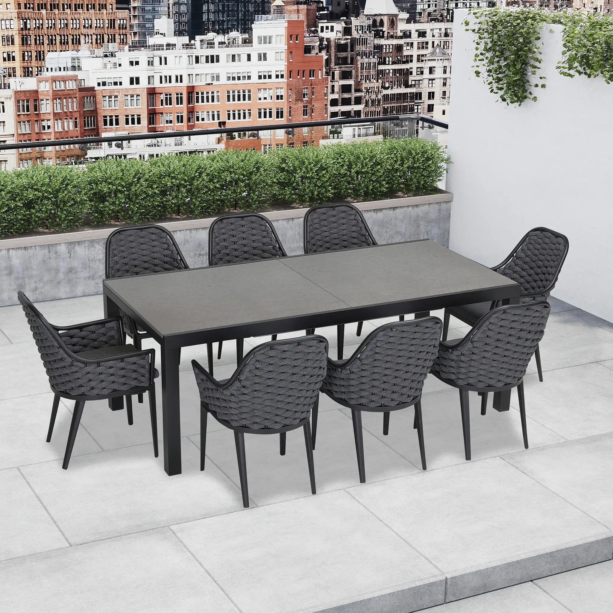 Harmonia Living Parlor 9 Piece Aluminum Extendable Dining Set - Black/Concrete 11
