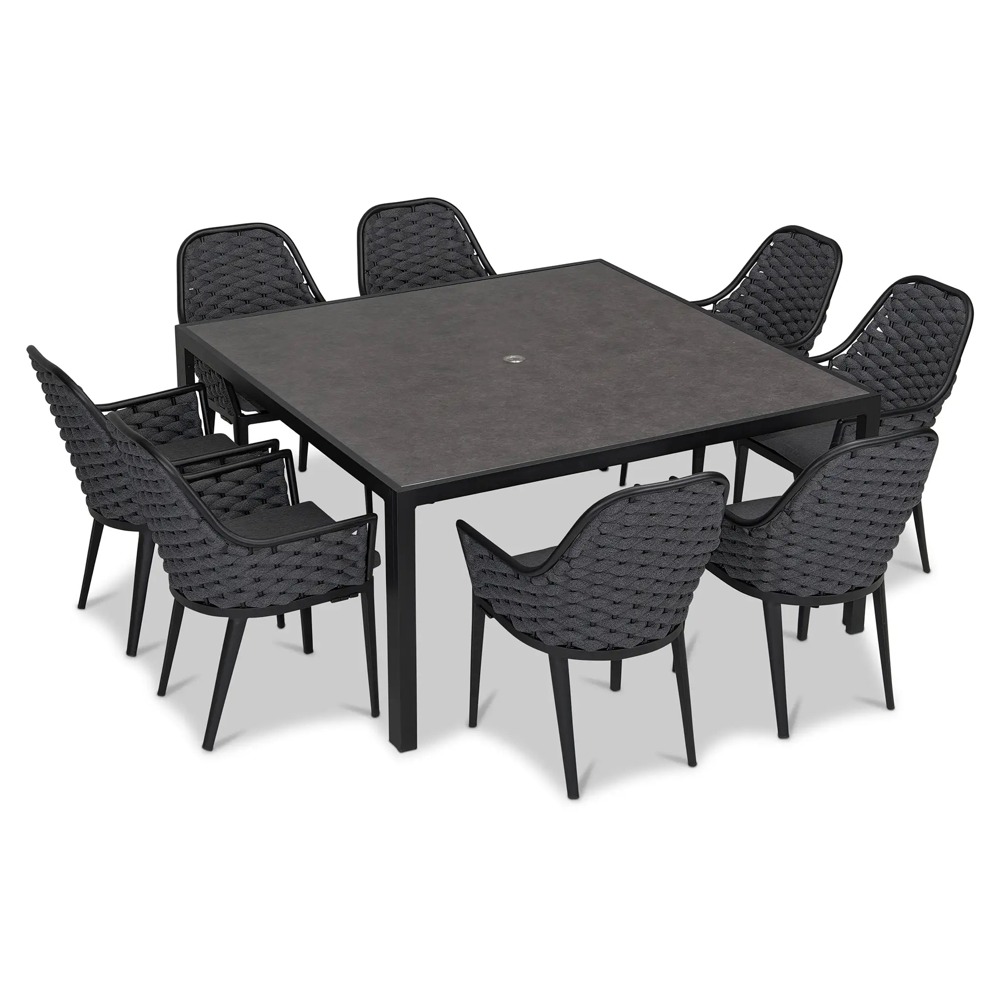 Harmonia Living Parlor 9 Piece Aluminum Square Dining Set - Carbon 5