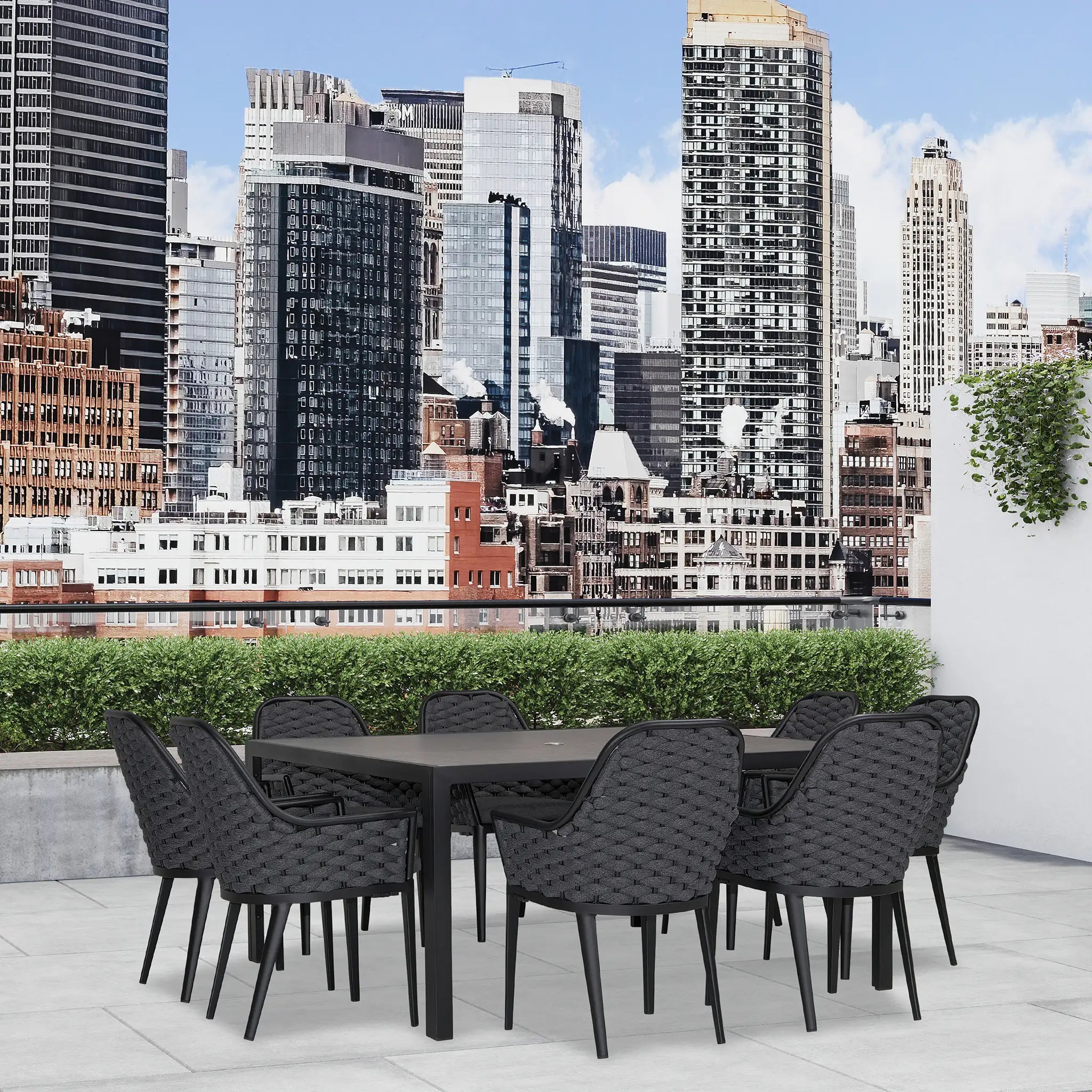 Harmonia Living Parlor 9 Piece Aluminum Square Dining Set - Carbon 9