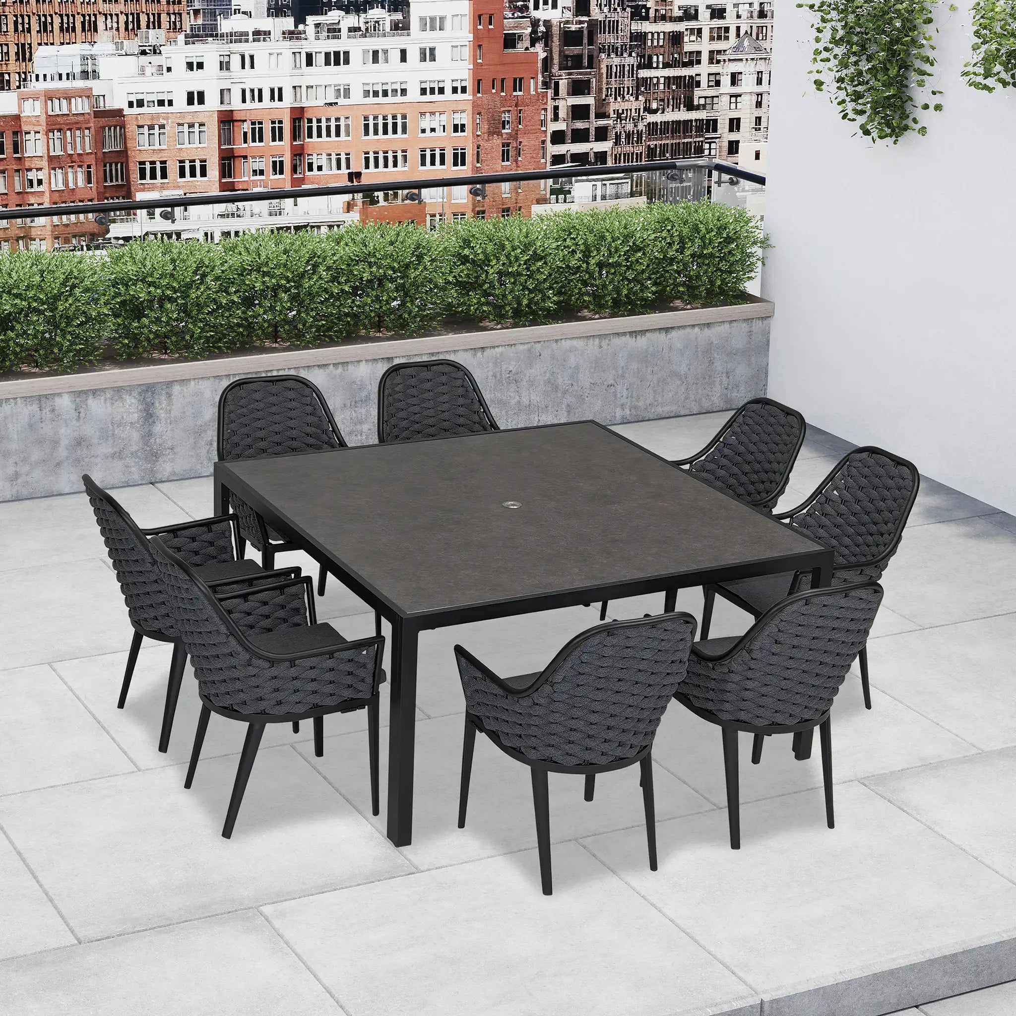 Harmonia Living Parlor 9 Piece Aluminum Square Dining Set - Carbon 10