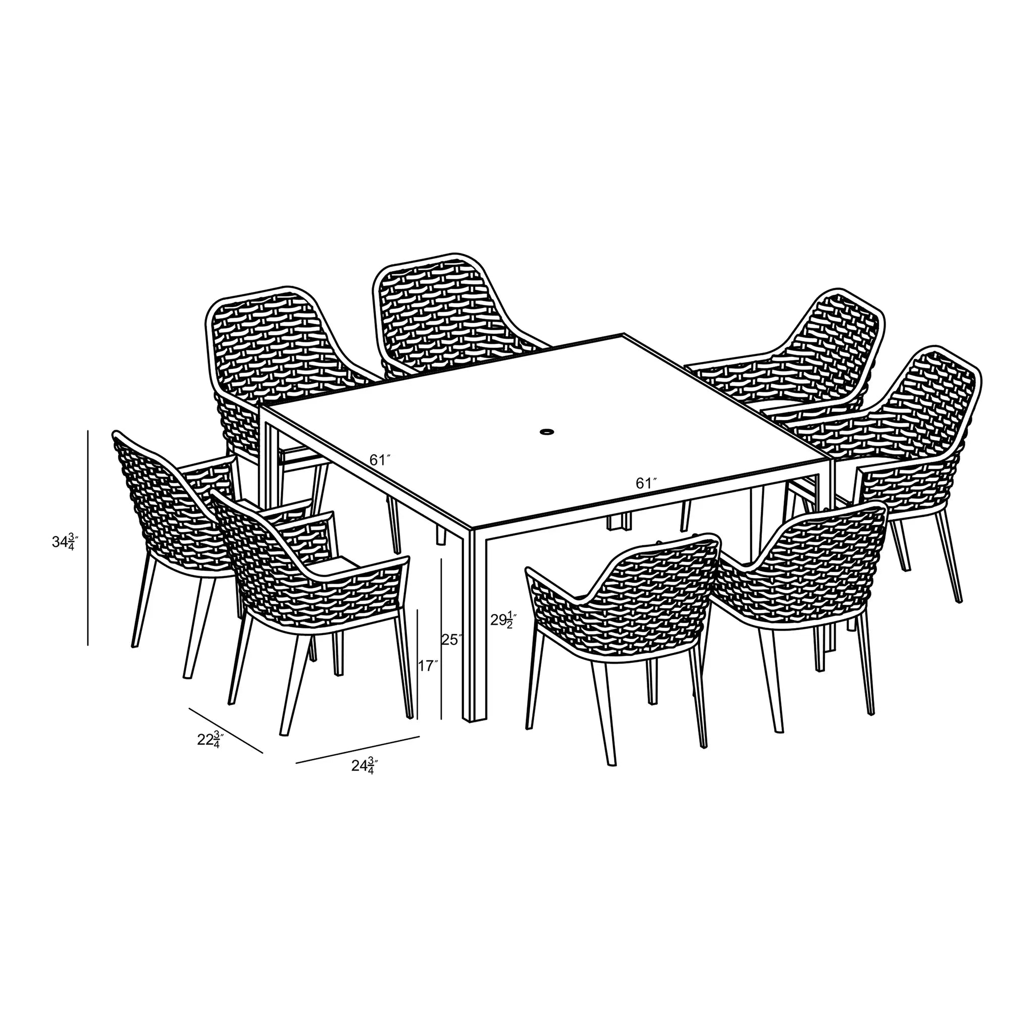 Harmonia Living Parlor 9 Piece Aluminum Square Dining Set - Carbon 11