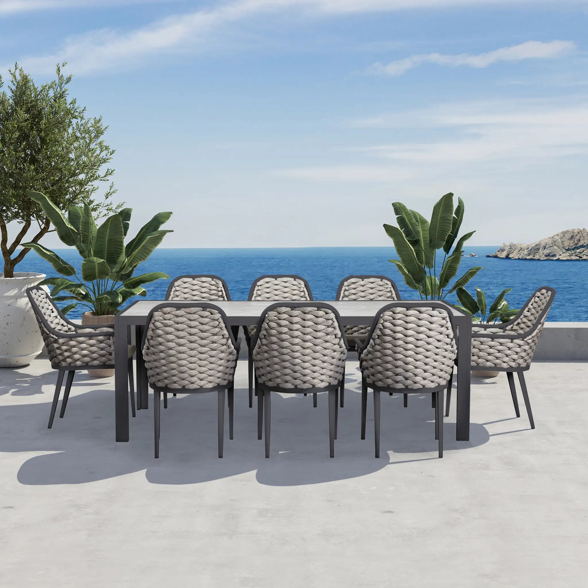 Harmonia Living Parlor 9 Piece Aluminum Dining Set - Slate 12