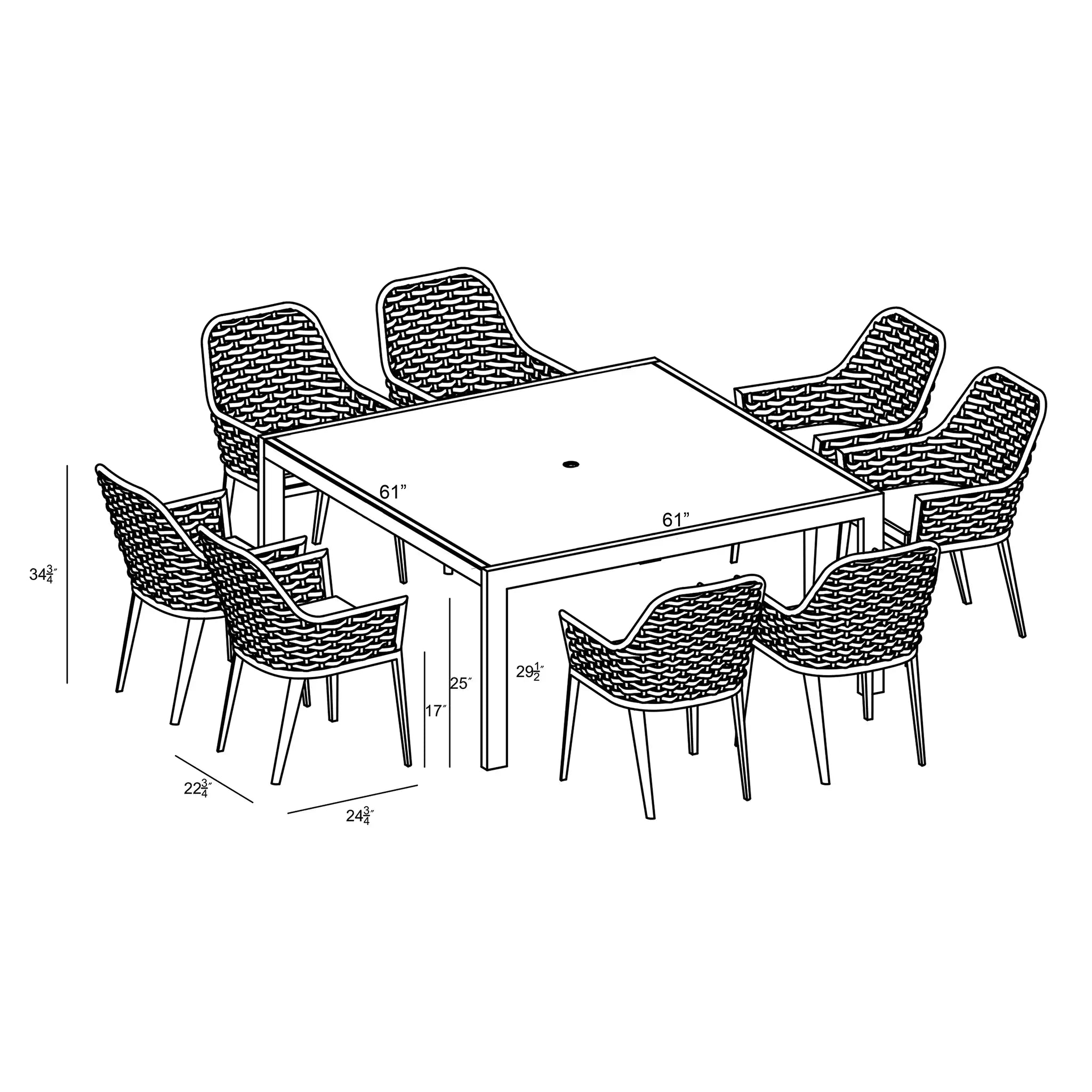 Harmonia Living Parlor 9 Piece Aluminum Square Dining Set - Slate 8