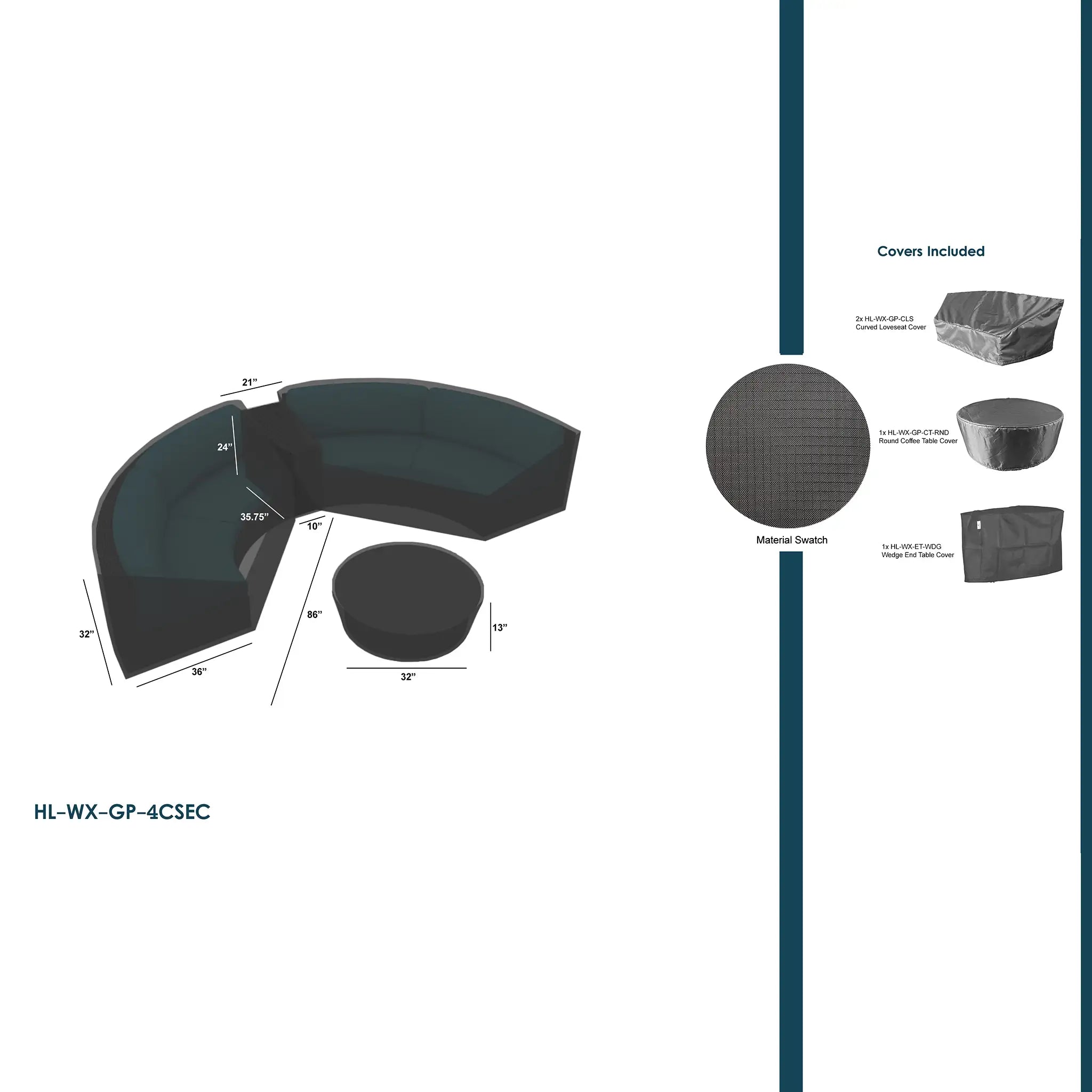 Harmonia Living WeatherX Covers For 4 Piece Curve Sectional Set 1
