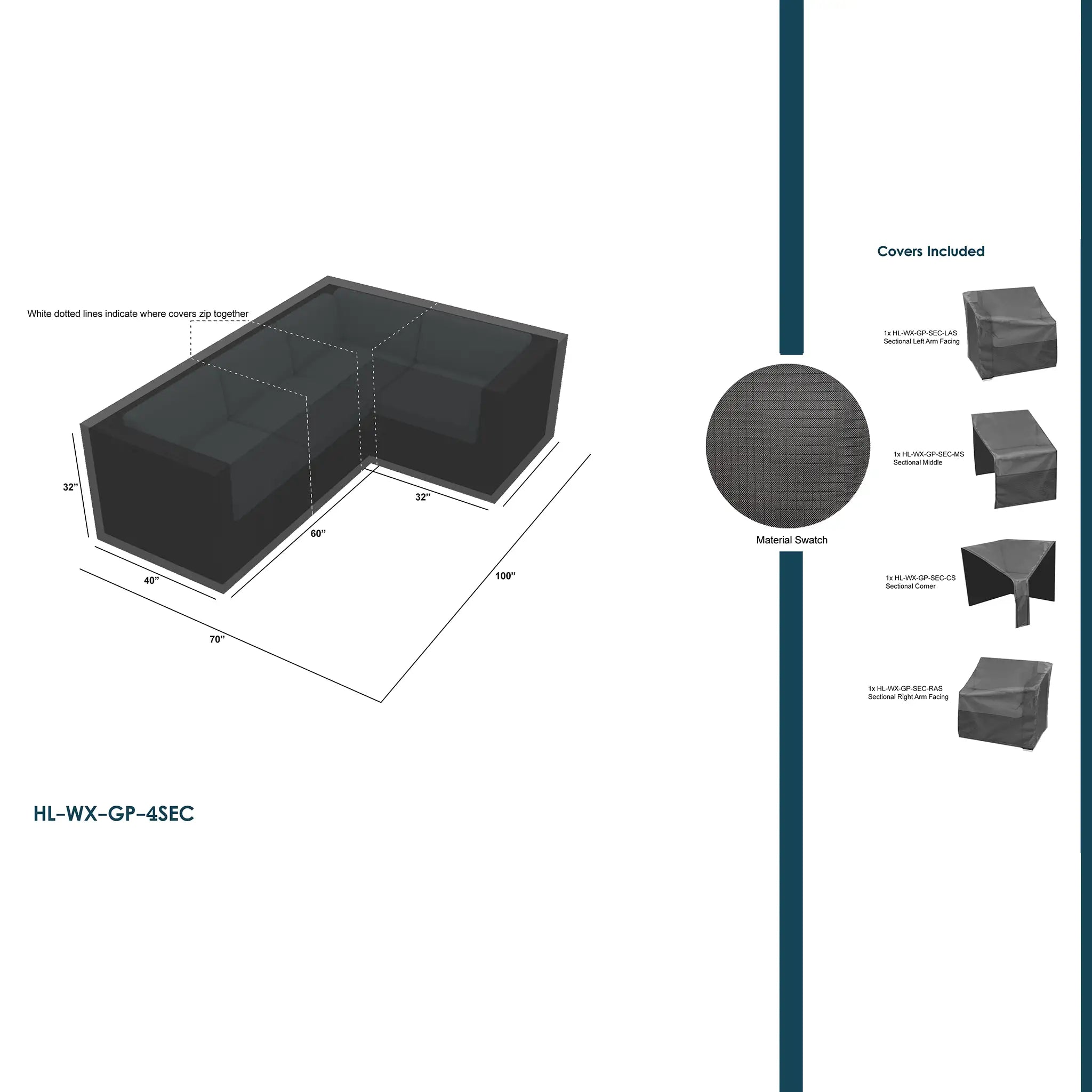 Harmonia Living WeatherX Covers For 4 Piece Sectional Set 1