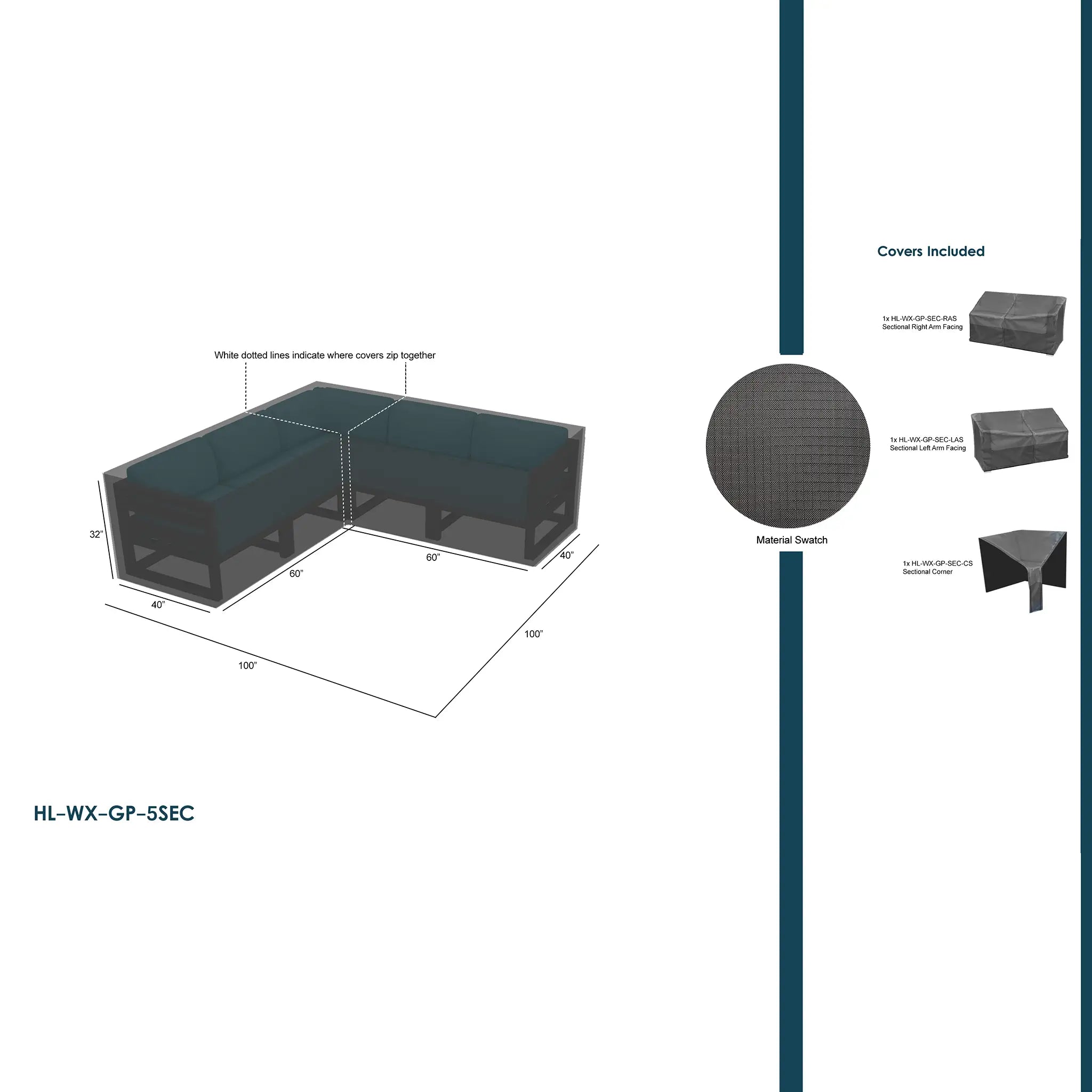 Harmonia Living WeatherX Covers For 5 Piece Sectional Set 1