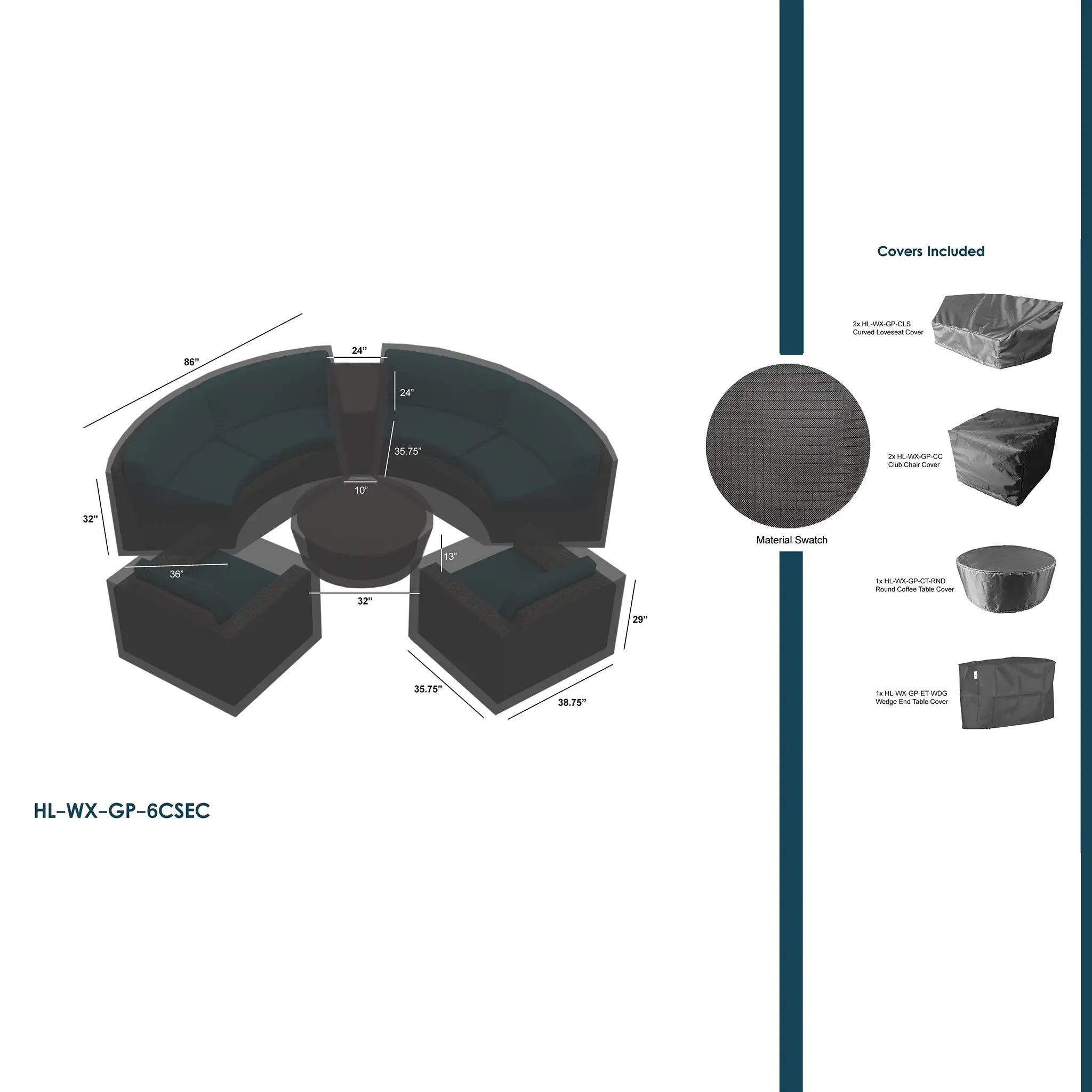 Harmonia Living WeatherX Covers For 6 Piece Curve Sectional Set 1